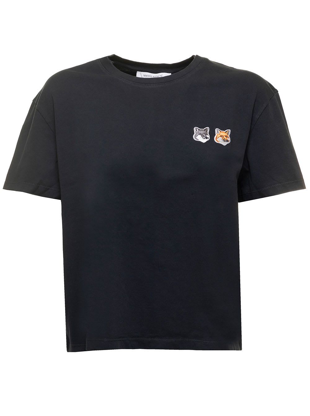 Maison Kitsuné Double Fox Head Patch Cropped Tee-shirt In Anthracite