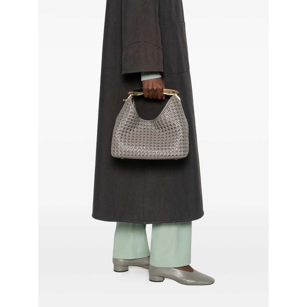 Elleme Boomerang Woven Leather Top-handle Tote Bag In Gray