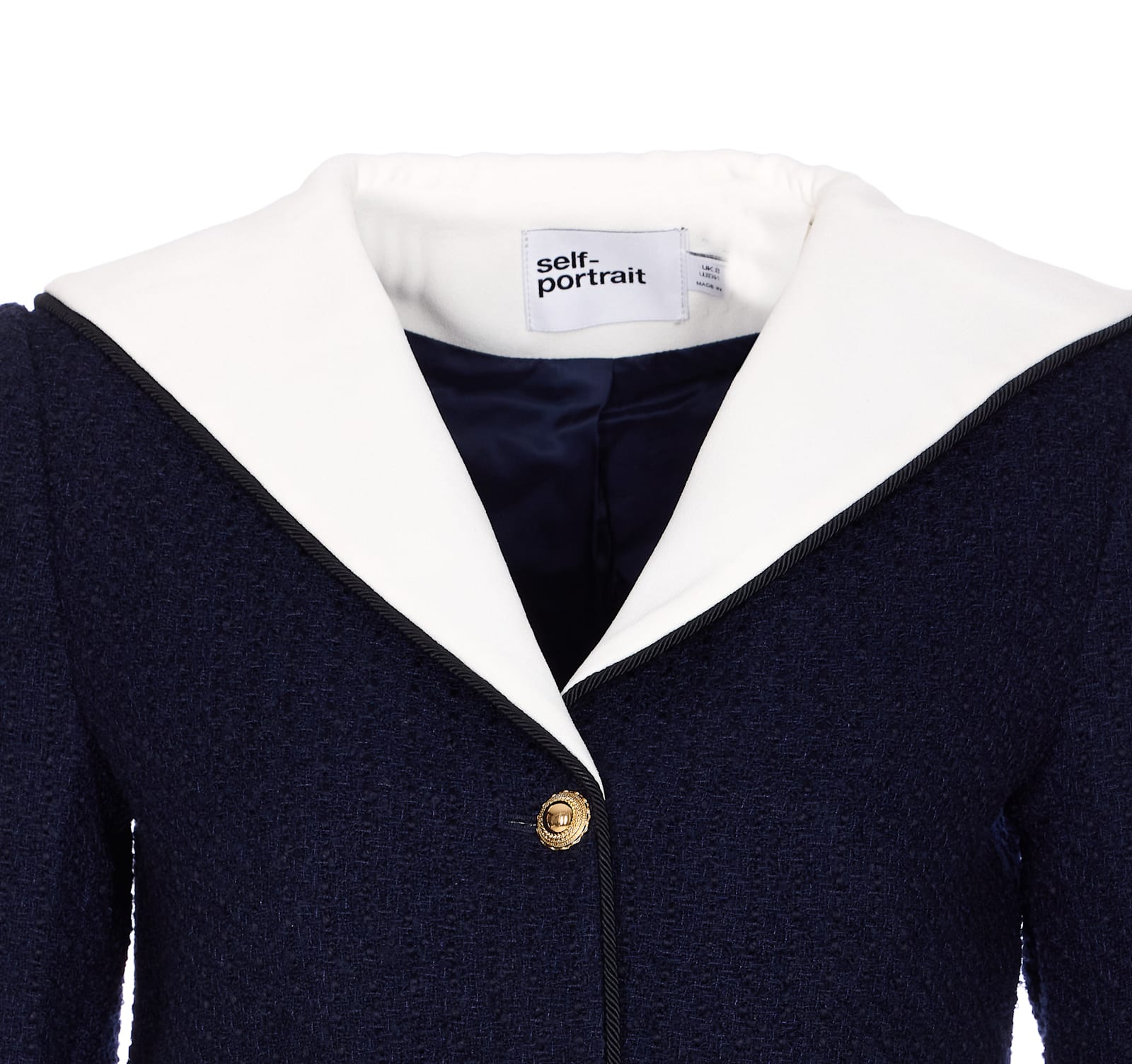 Self-portrait Self Portrait 'navy Boucle Contrast Collar' Blazer In Blue