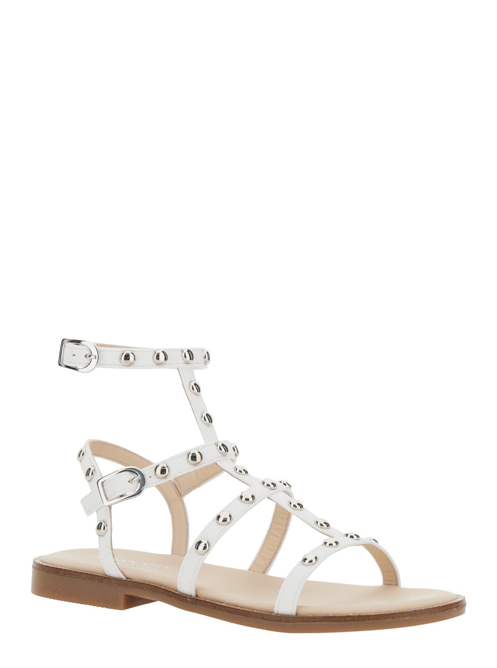 Shop Monnalisa White Sandals With All-over Applied Studs In Tech Fabric Girl