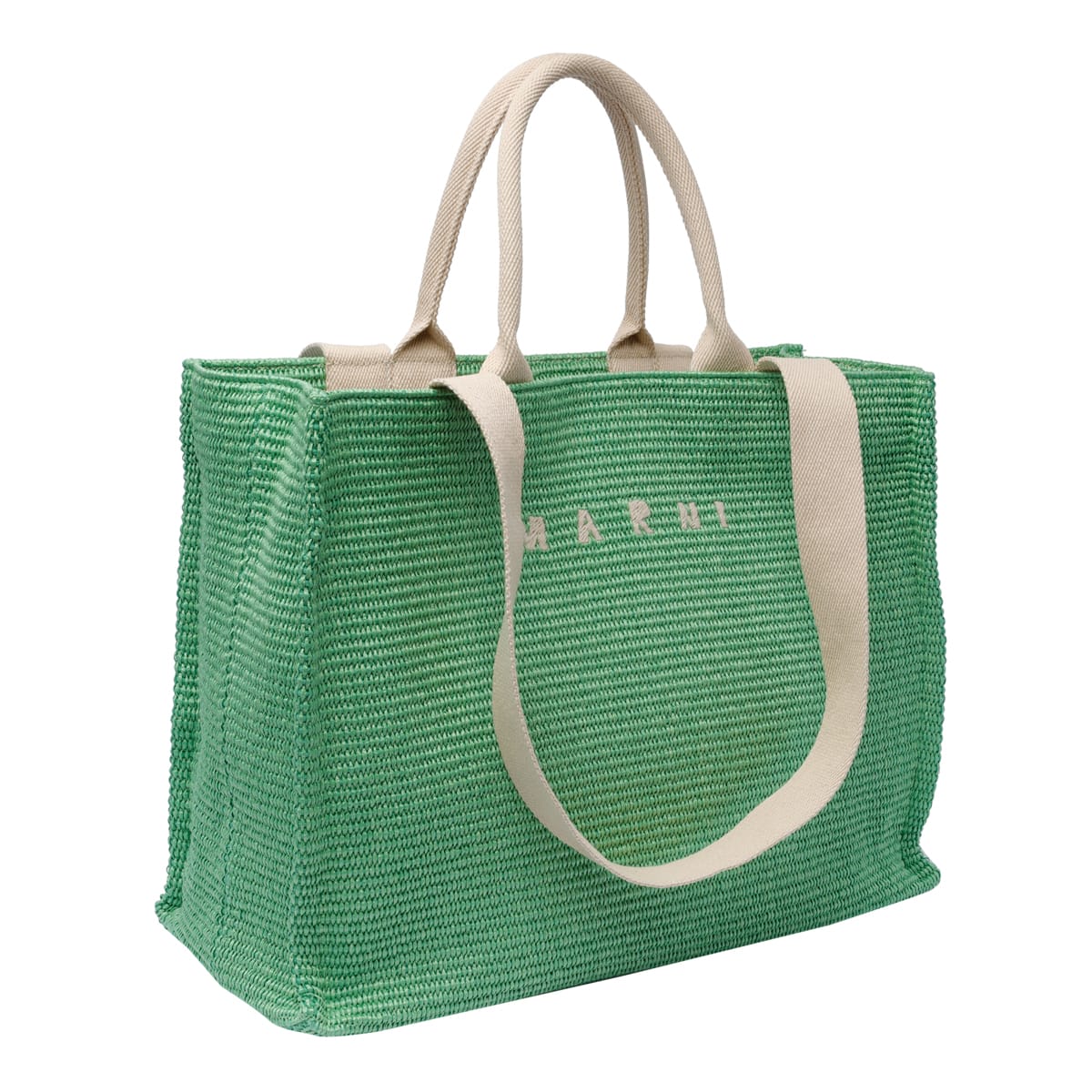 Shop Marni Fabric Rafia Effect Shopping Bag In Green