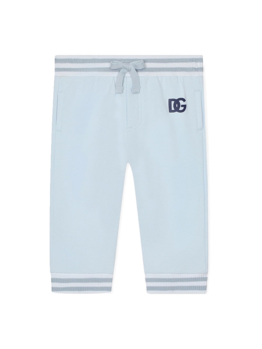 Dolce & Gabbana Logo-embroidered Cotton Track Pants In Baby Blue