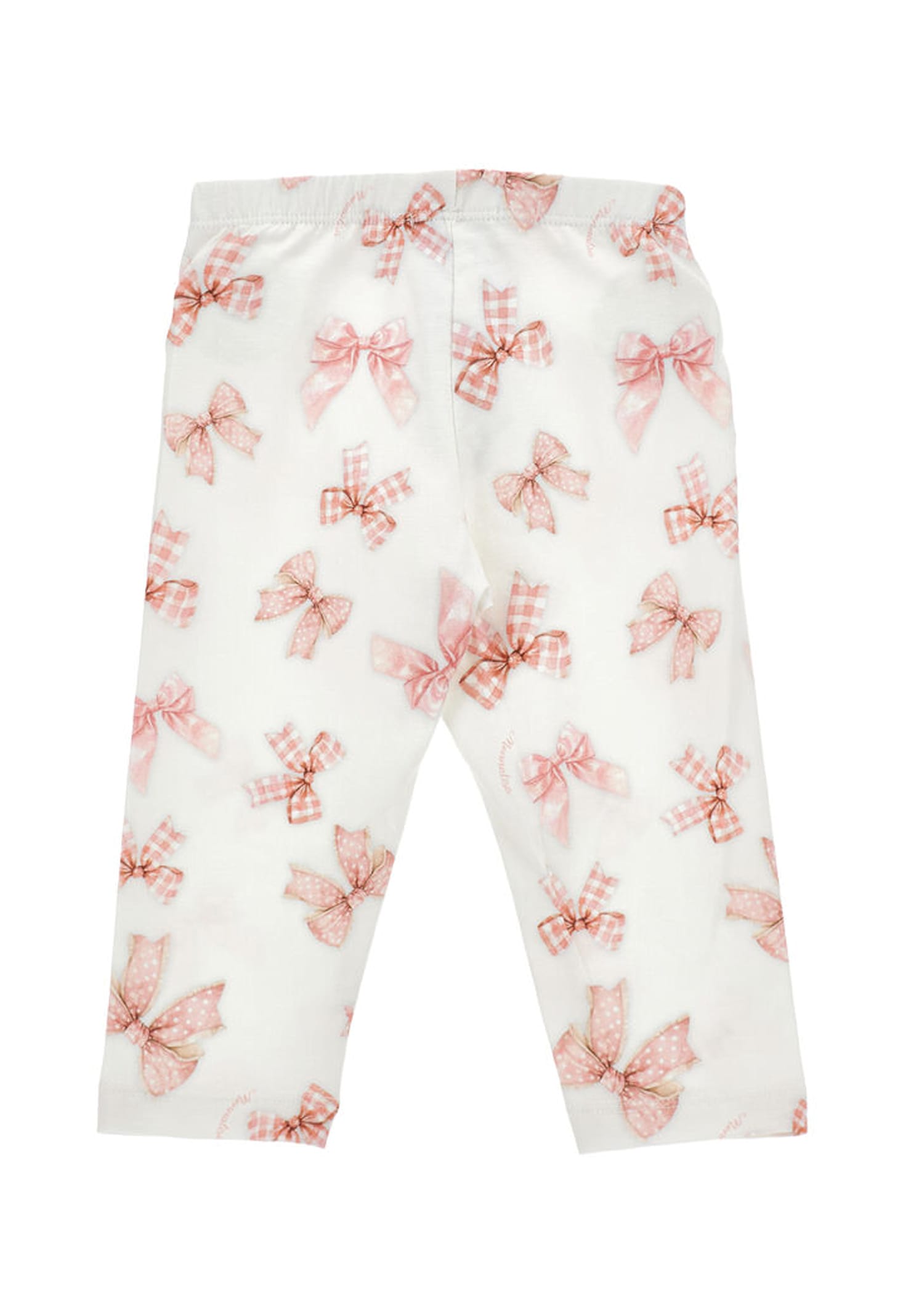 Monnalisa White Leggings For Baby Girl With Bows In White