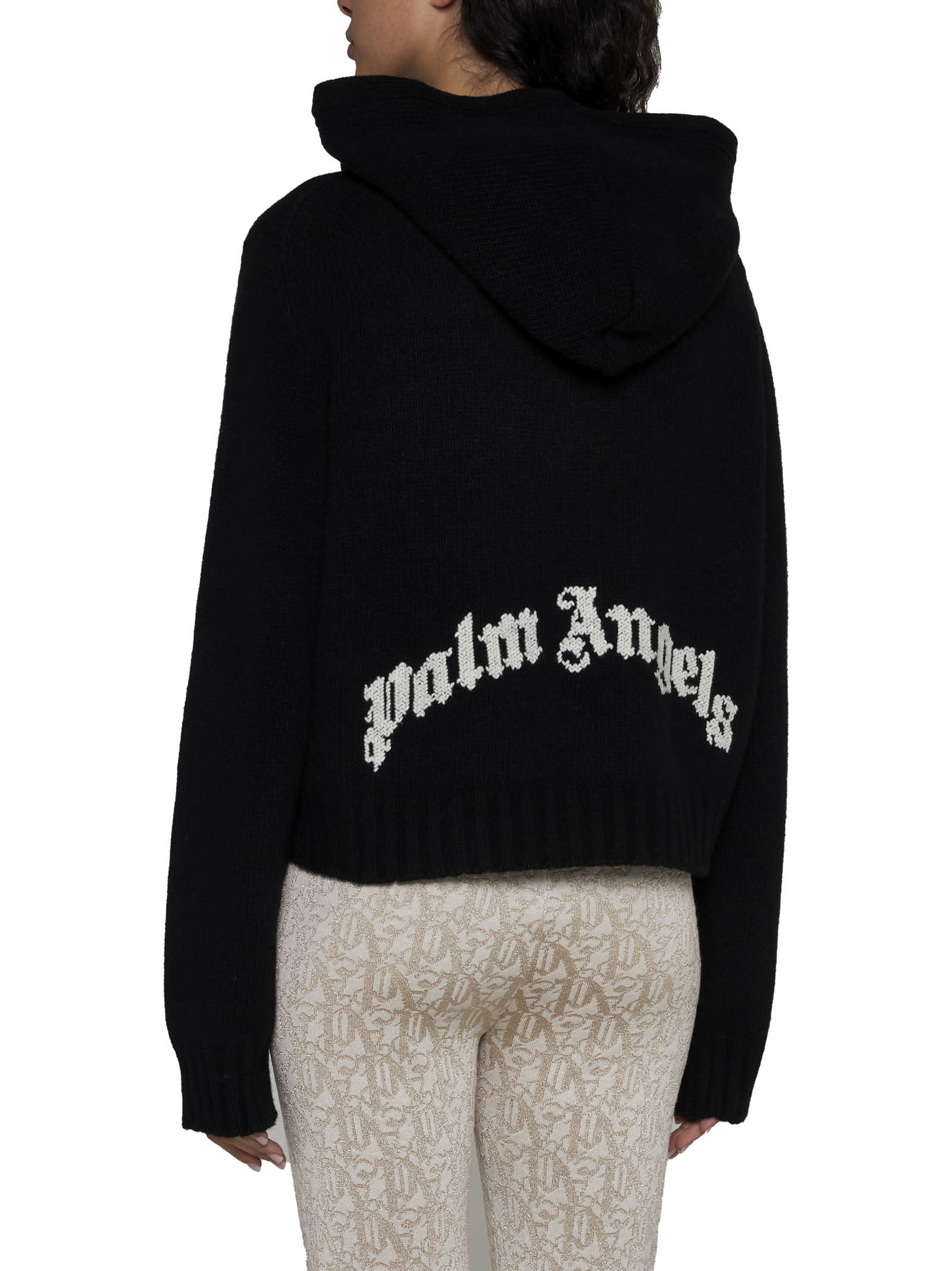 Palm Angels Logo Wool-blend Hoodie In Black White