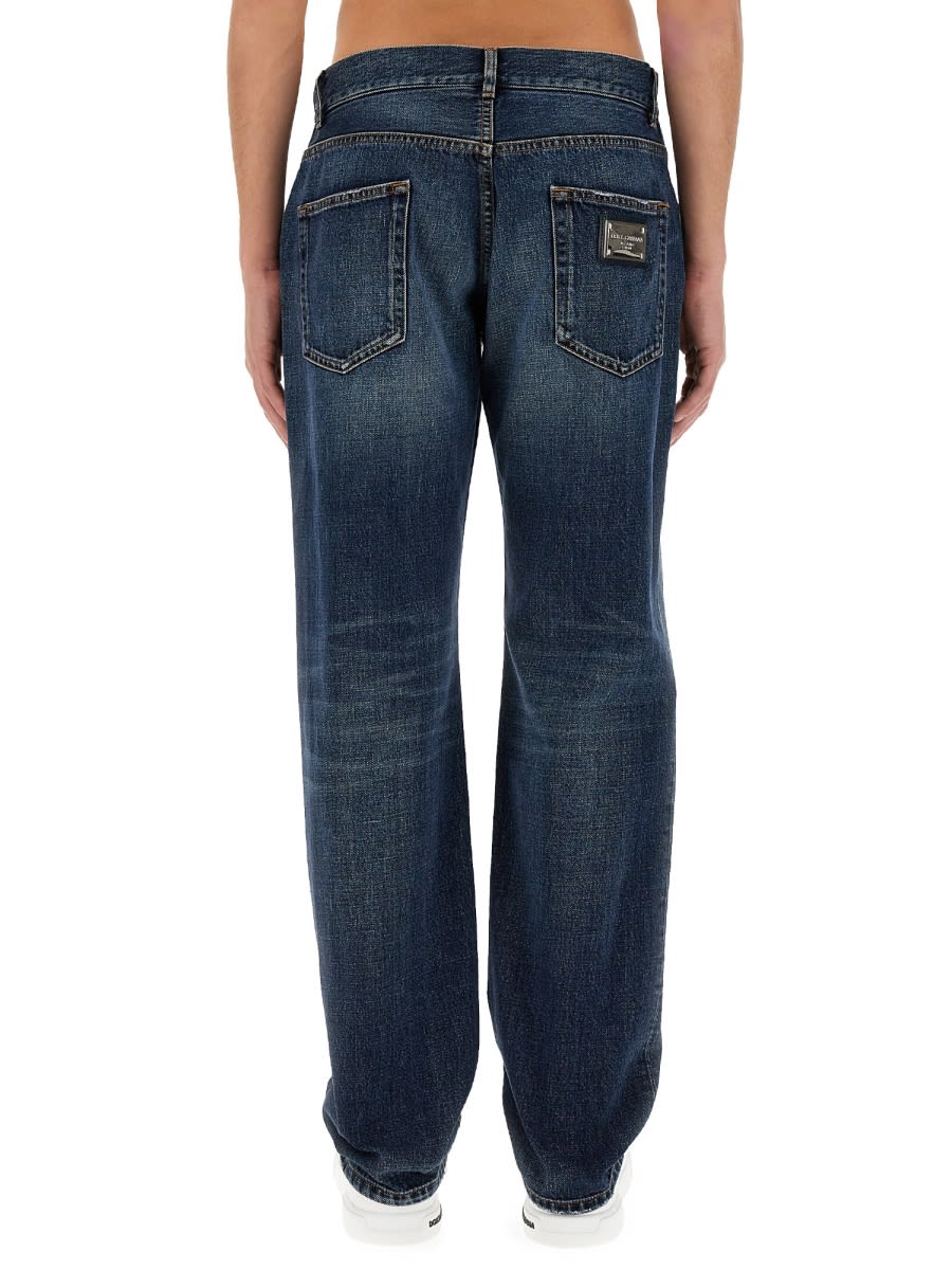 Shop Dolce & Gabbana Jeans With Logo Plaque In Denim