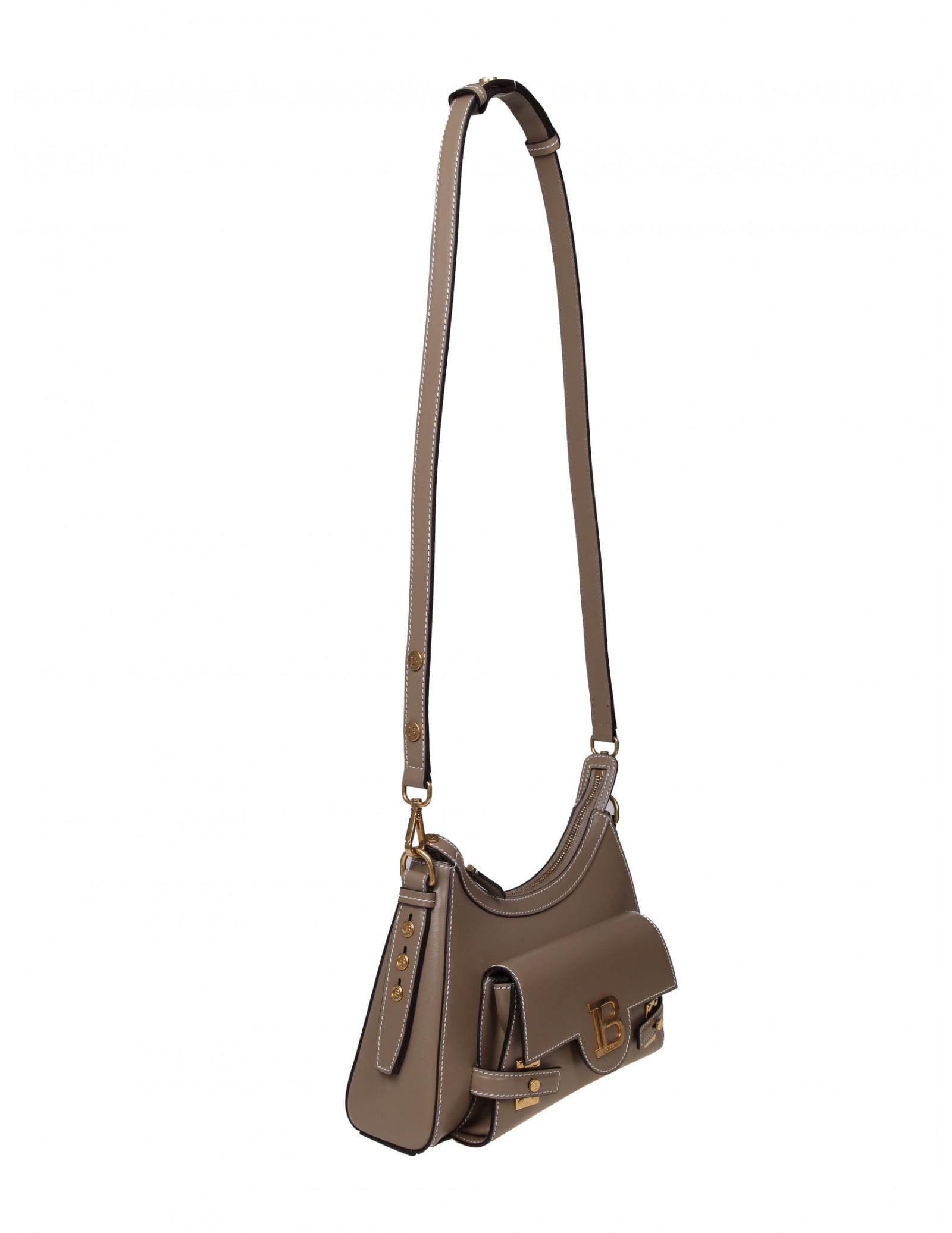 Shop Balmain B-buzz Hobo Shoulder Bag In Taupe Color Leather