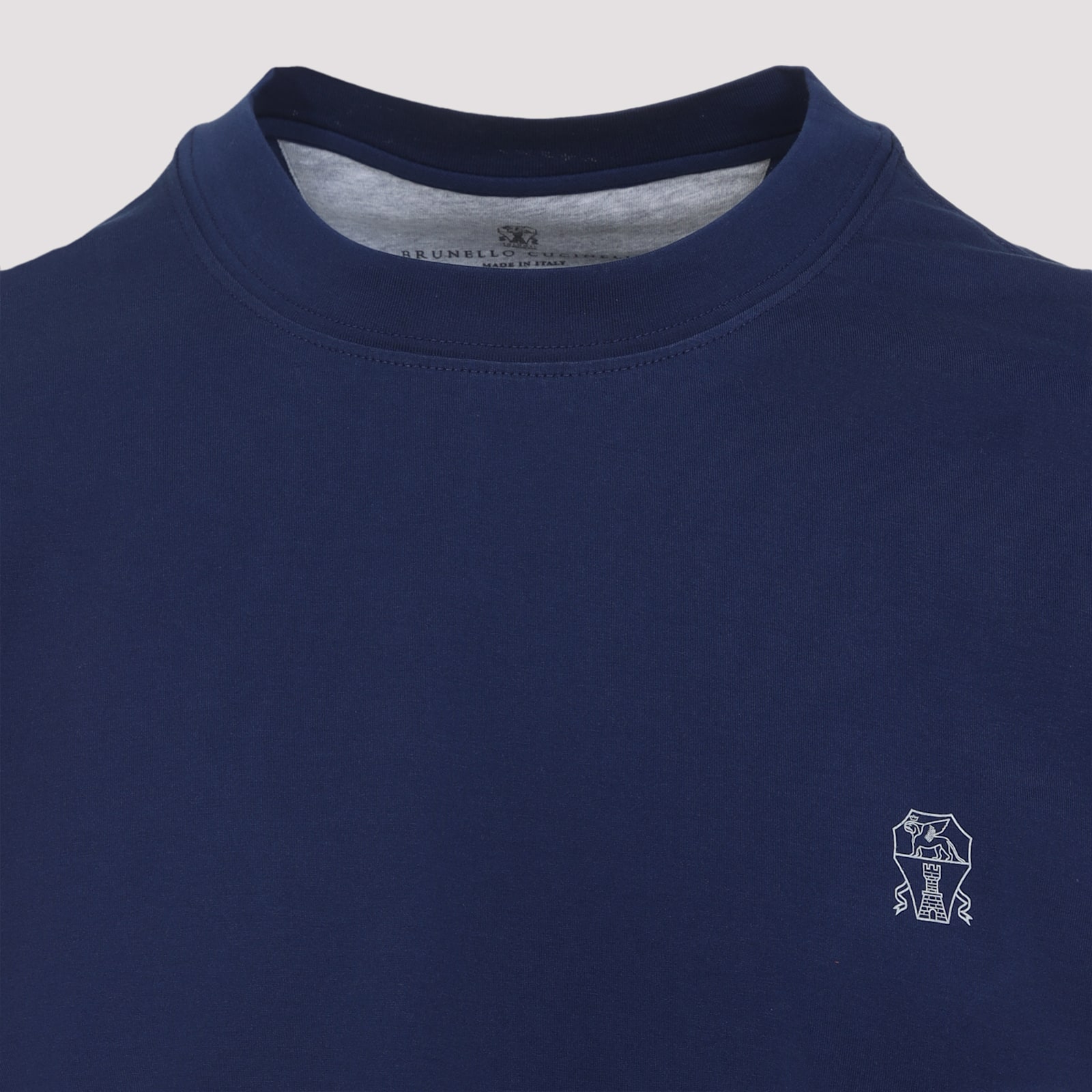 Brunello Cucinelli Classic Round Neck Cotton T-shirt In Blue