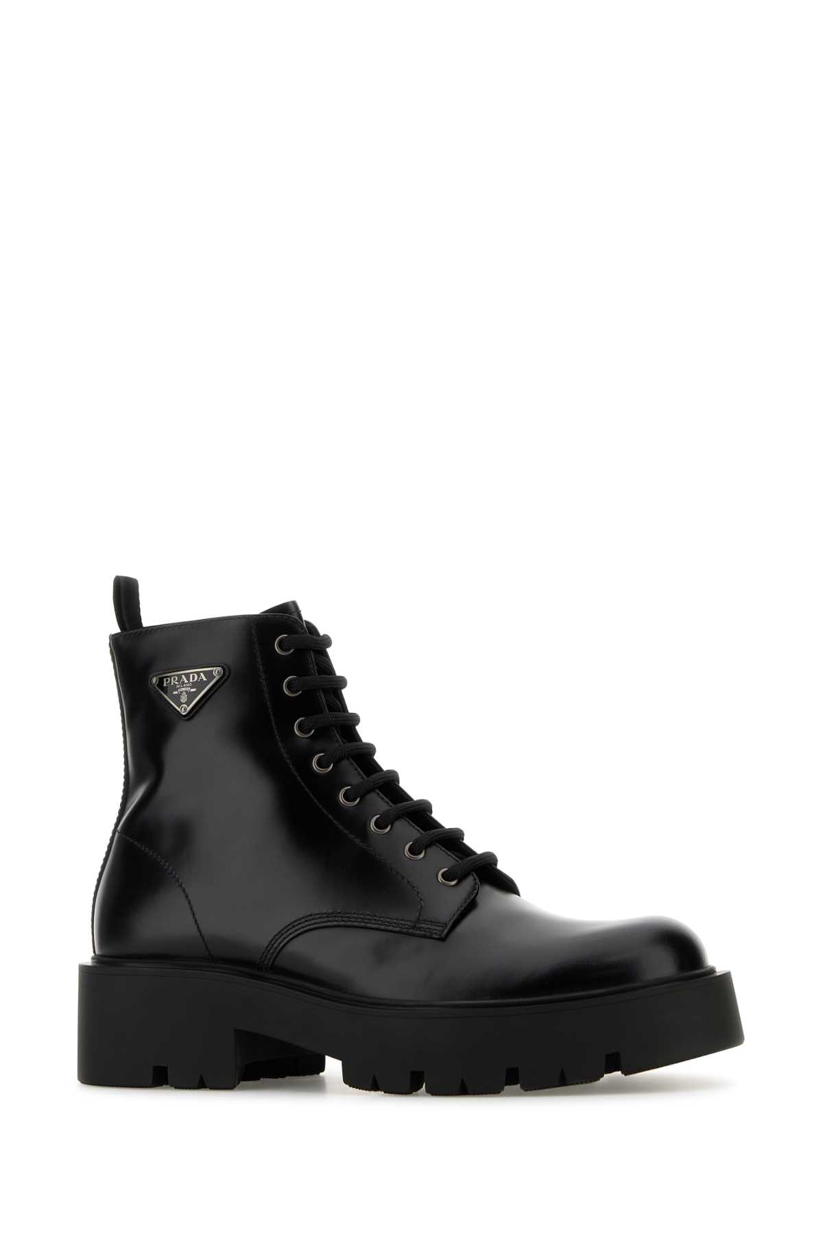 Shop Prada Black Leather Ankle Boots In Nero