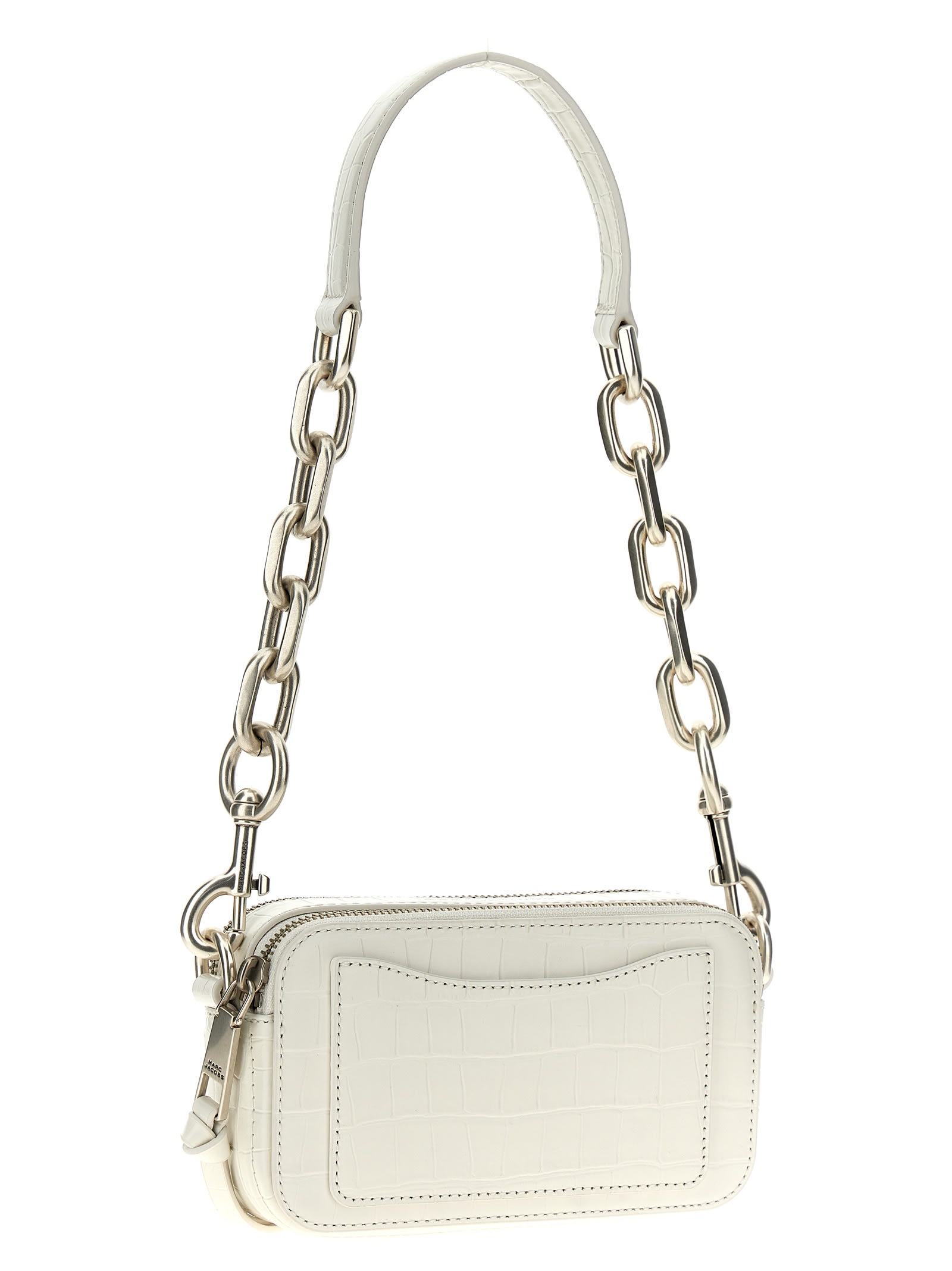 Shop Marc Jacobs The Croc-embossed Snapshot Crossbody Bag In White