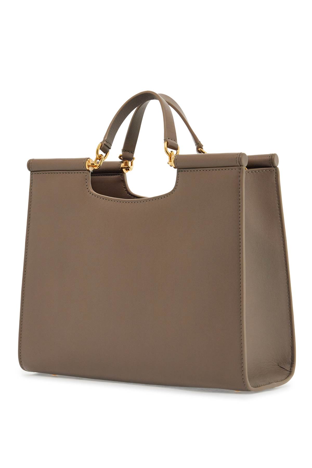 Dolce & Gabbana Beige Calfskin Tote Bag With Adjustable Shoulder Strap In Greige (beige)