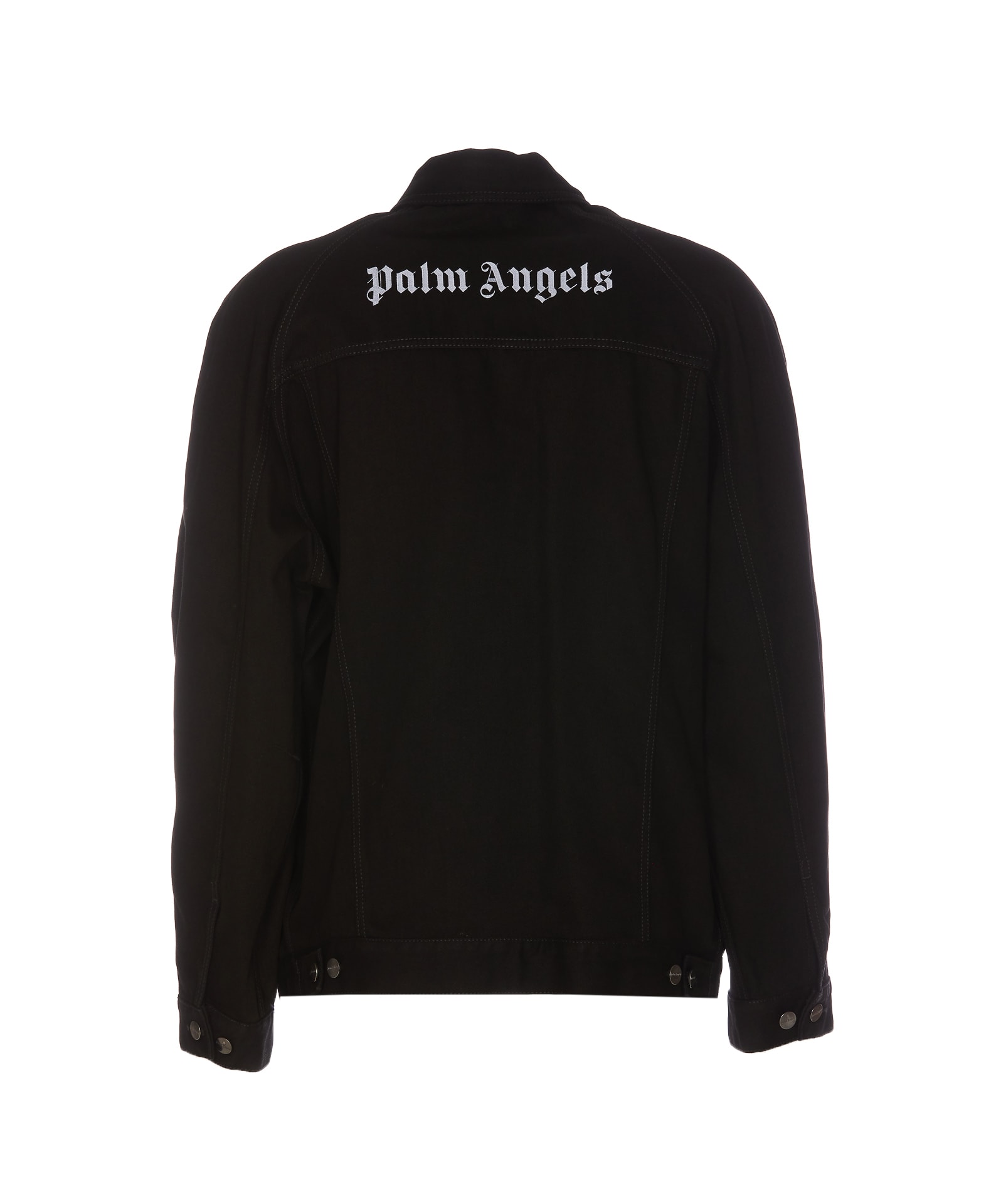 Shop Palm Angels Logo Denim Jacket In Black