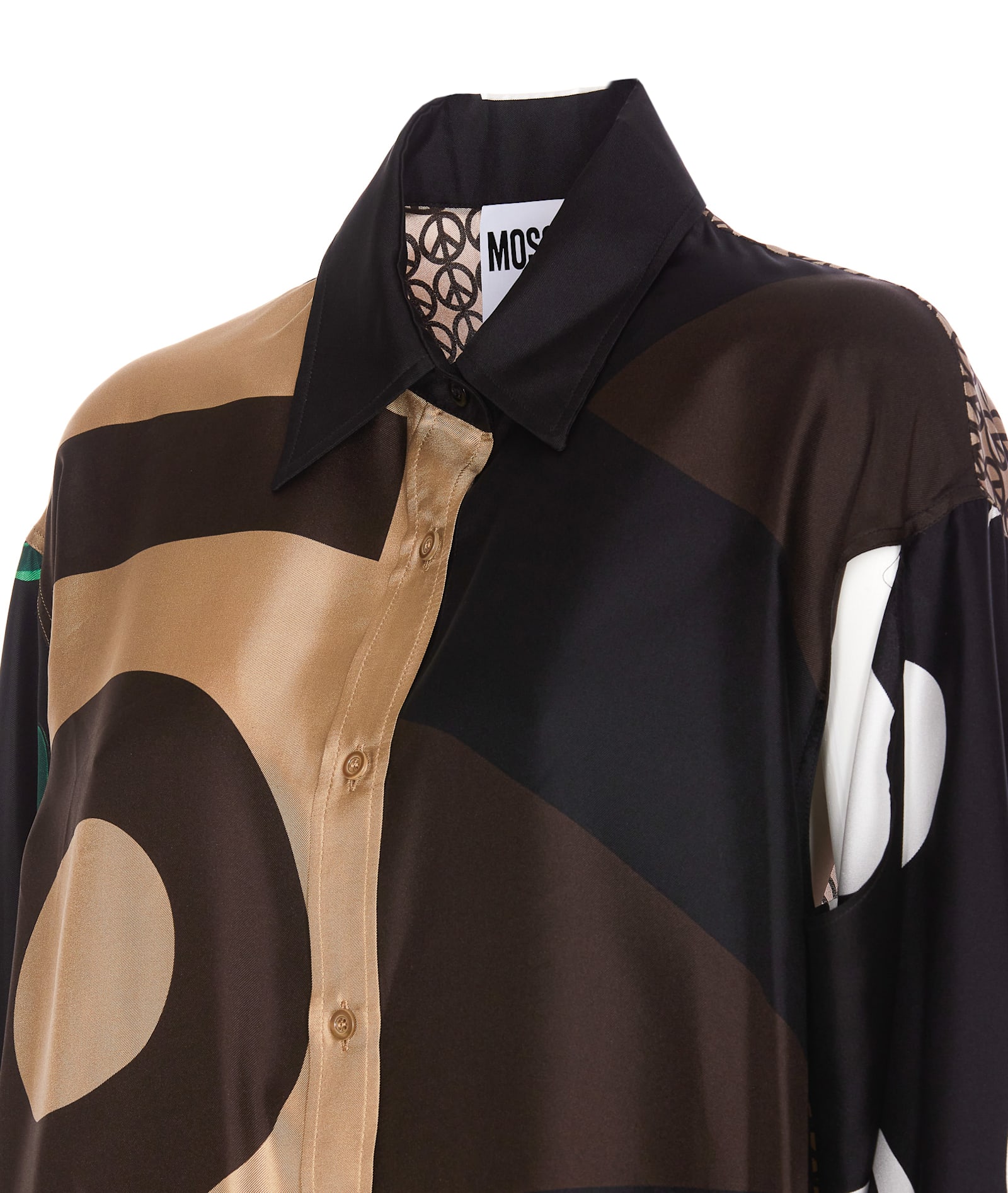 Shop Moschino Patchwork Silk Twill Shirt In Brown