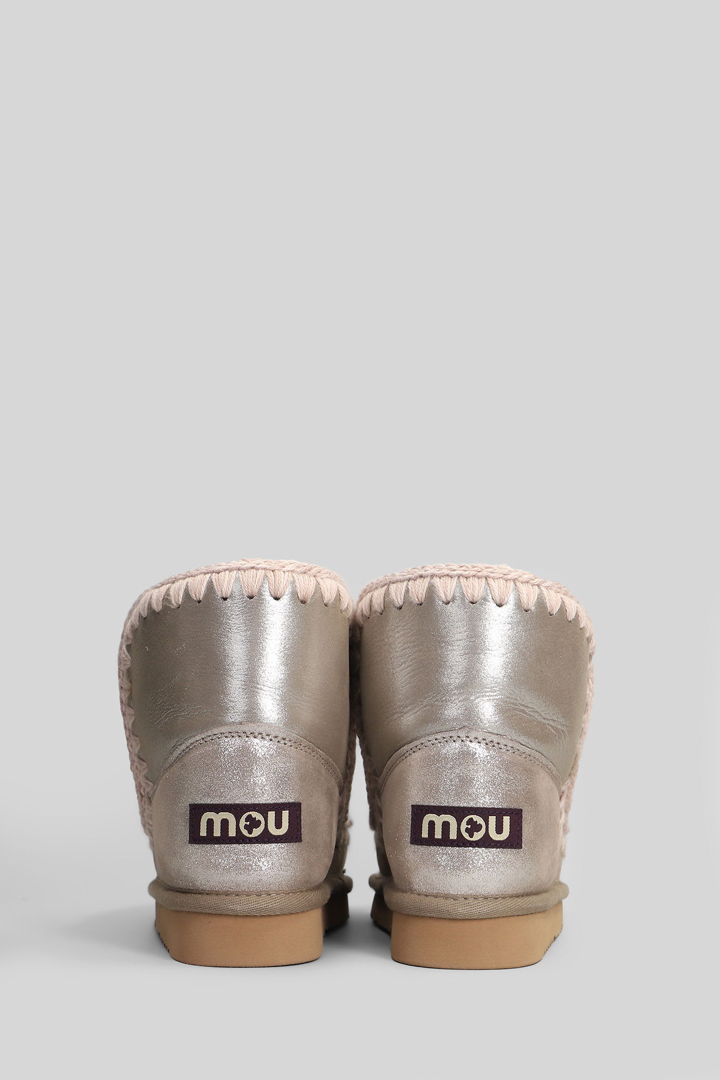 Mou Eskimo 18 Low Heels Ankle Boots In Grey Leather In Gray