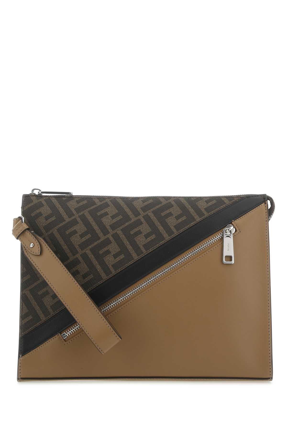 Shop Fendi Multicolor Fabric And Leather Clutch In Tabmrsandnerop