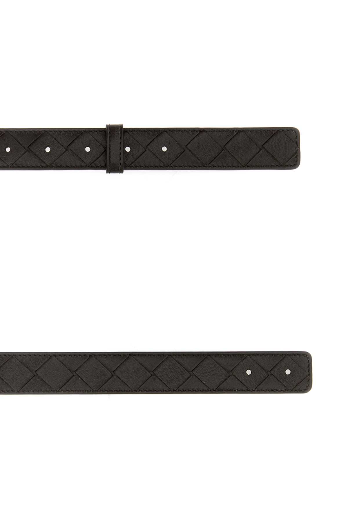 Bottega Veneta Dark Brown Leather Belt In Black