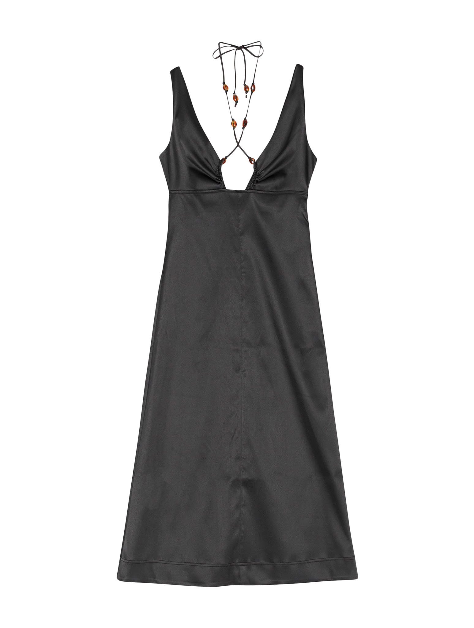 Shop Ganni Double Satin Halter-neck Dress In Black