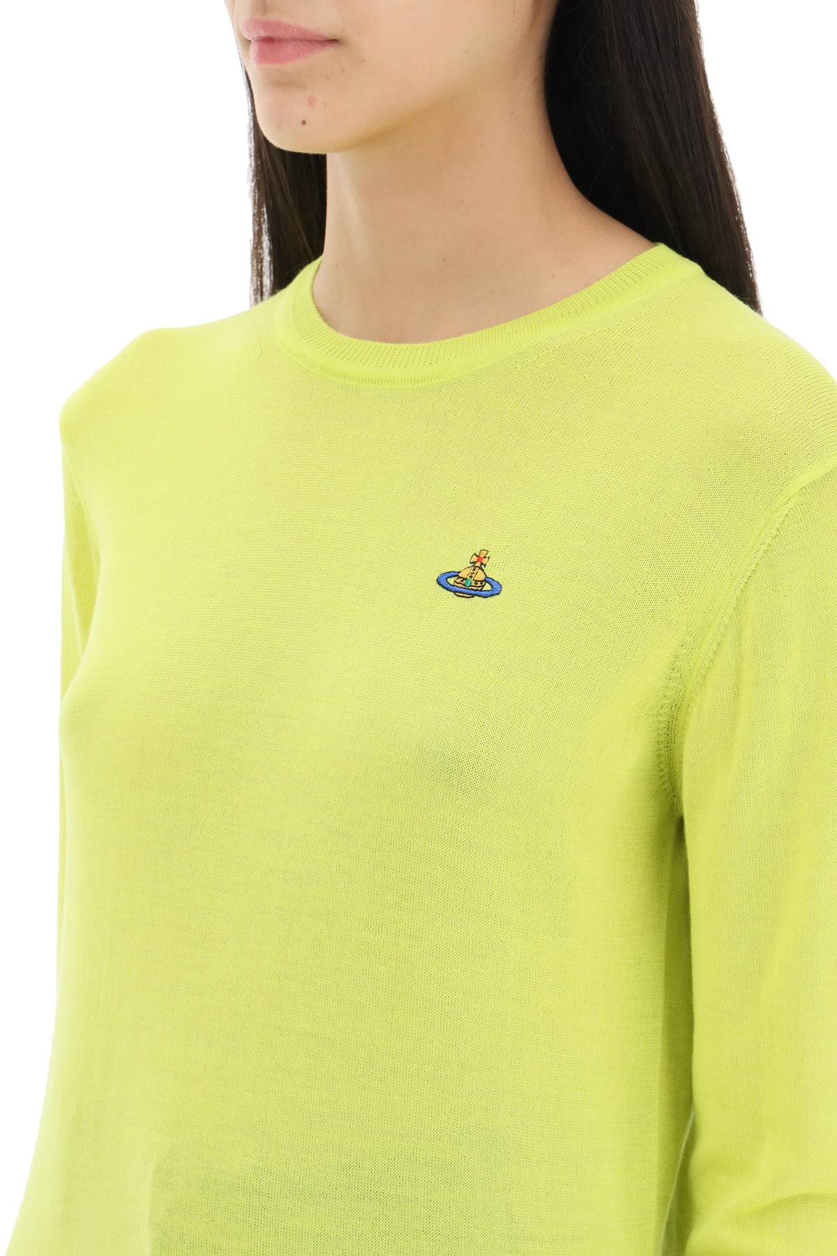 Shop Vivienne Westwood Orb Embroidery Sweater In Neon Yellow (yellow)