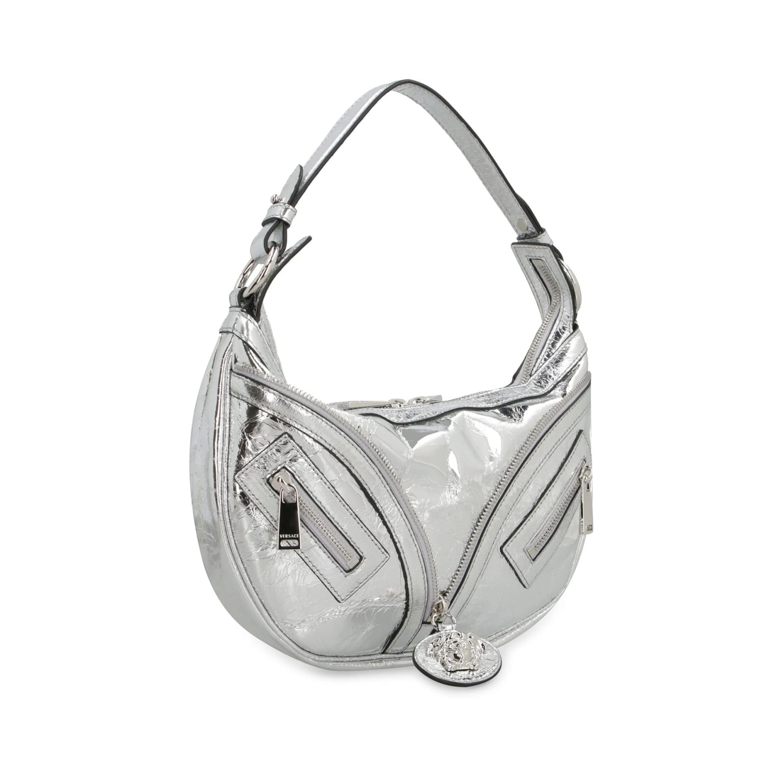 Shop Versace Repeat Hobo Shoulder Bag In Silver