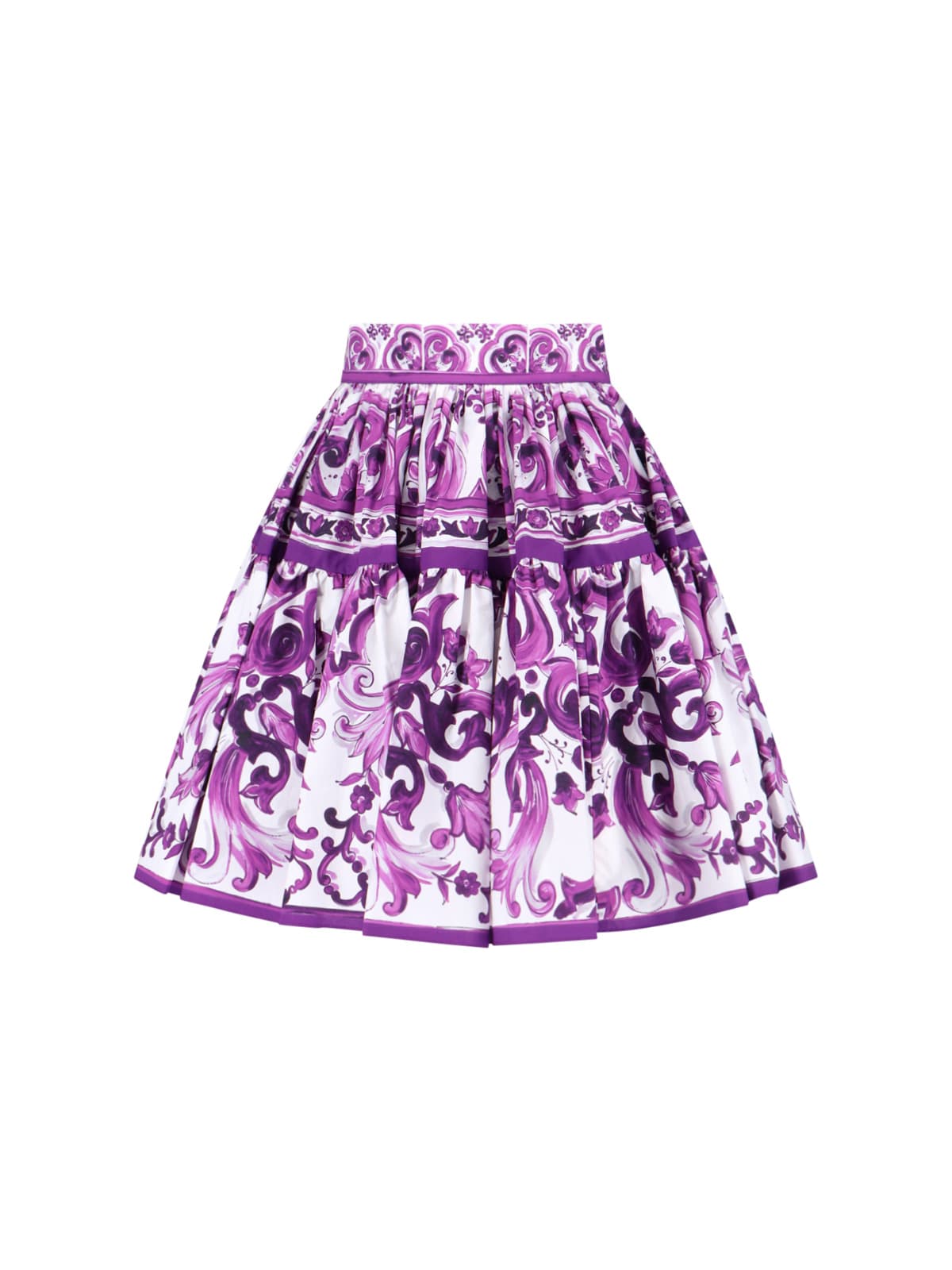 Dolce & Gabbana Short Cotton Skirt With Majolica Print Dolce E Gabbana In Purple