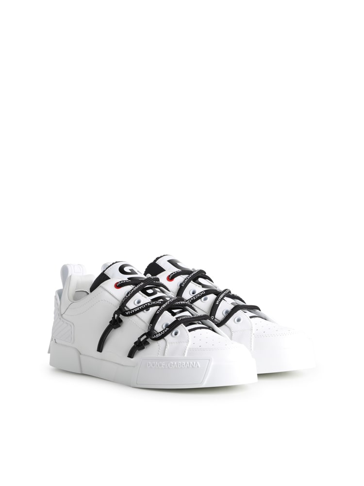 Shop Dolce & Gabbana Portofino Sneaker In Calfskin And Patent Leather In Bianco/nero