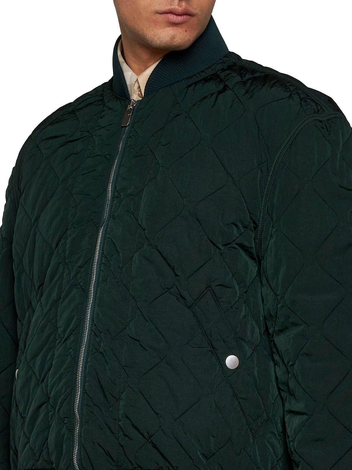 Shop Burberry Long Sleeved Quilted Zip-up Bomber Jacket In Ivy