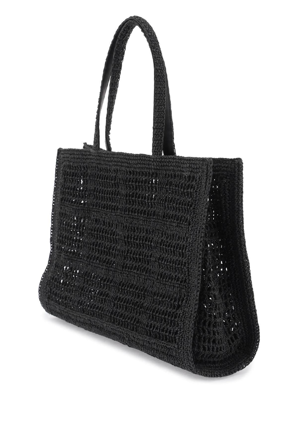 Shop Tory Burch Ella Crochet Raffia Tote Bag In In Black (black)