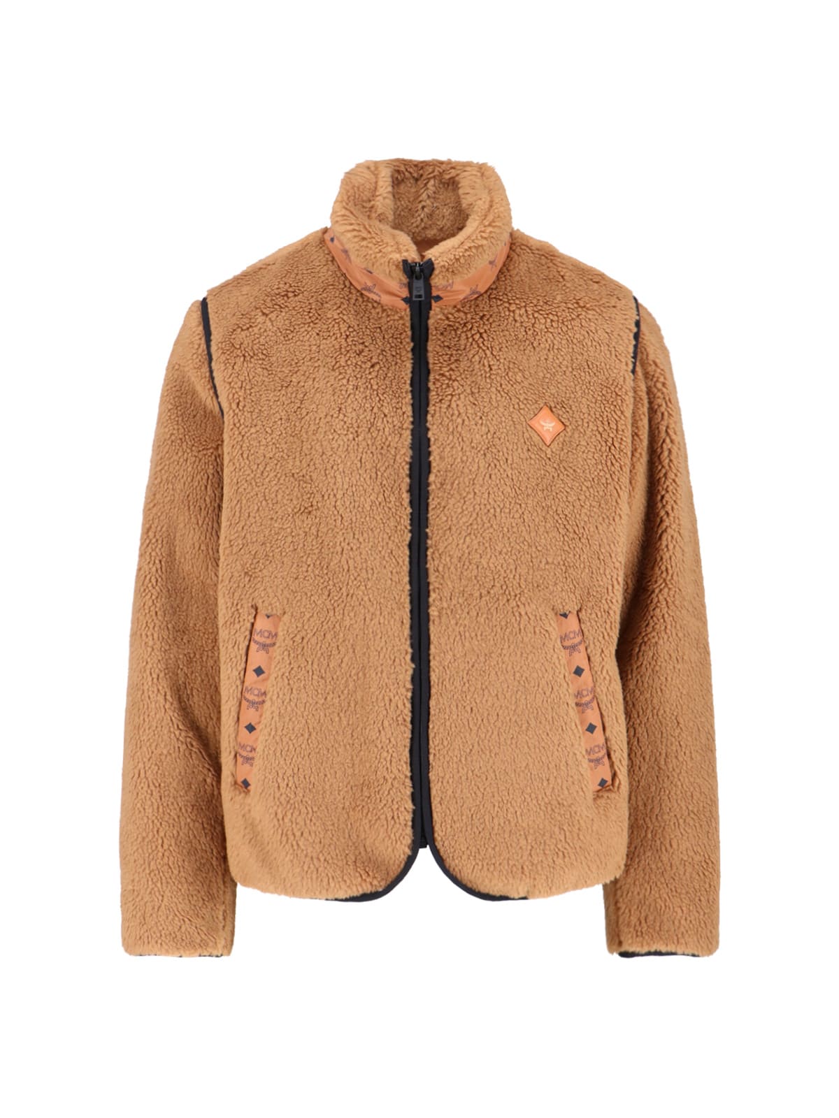 Mcm Shearling Sleeveless High Collar Jacket Side Pockets In Multi