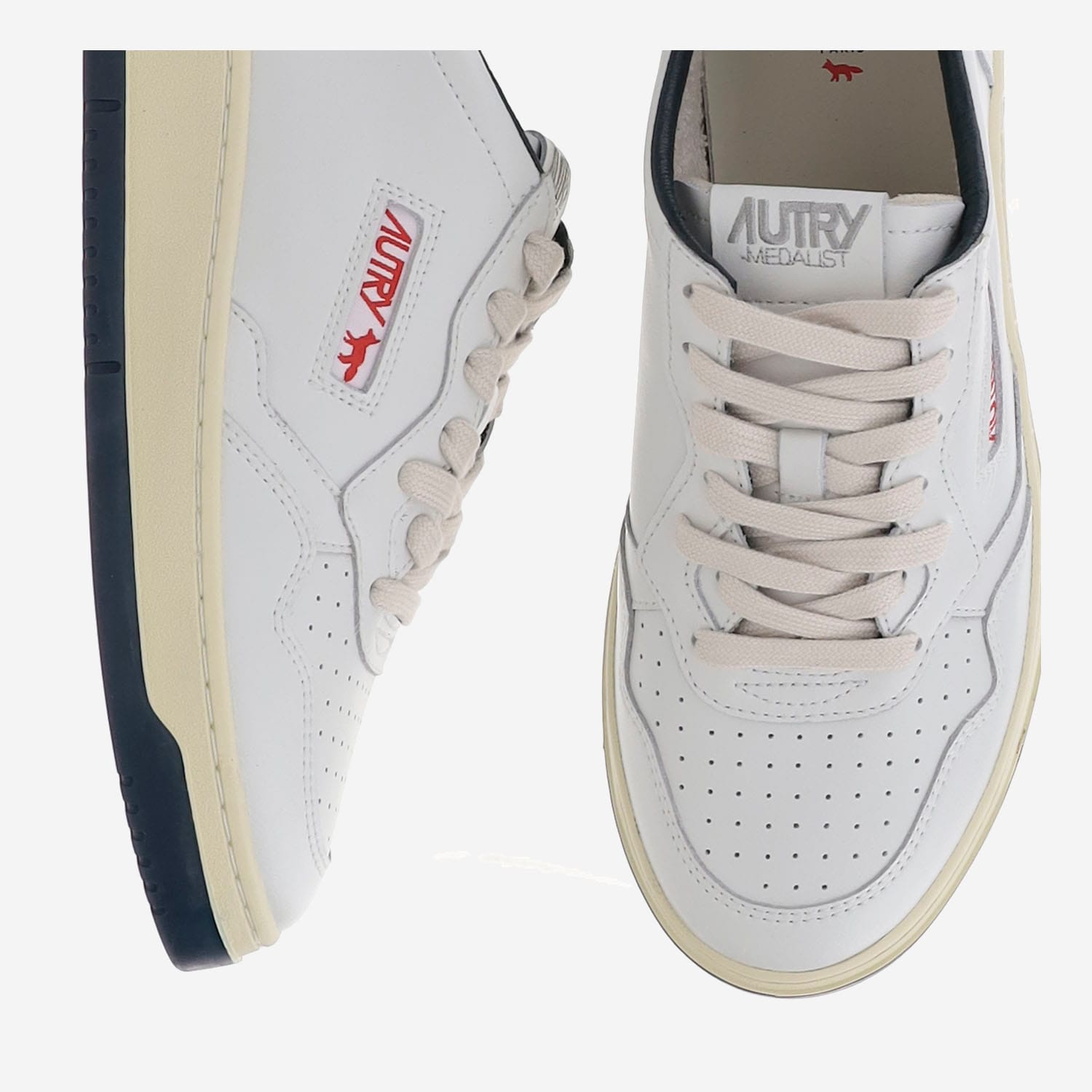 Autry X Maison Kitsune Medalist Low Top Sneakers In White