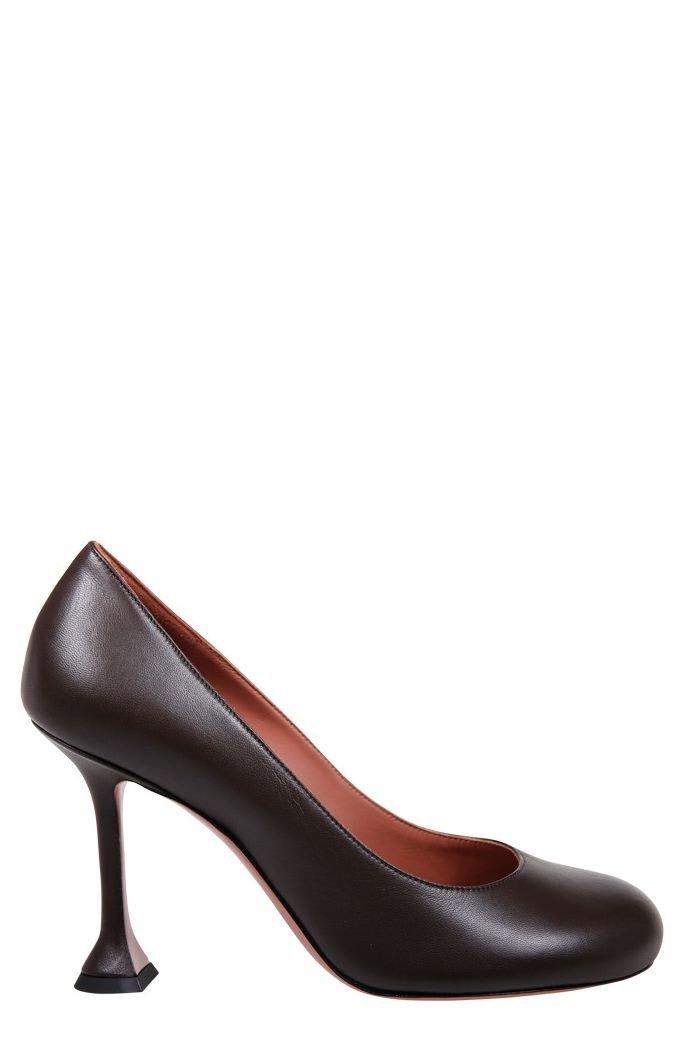Amina Muaddi 95mm Iris Leather Pumps In Brown