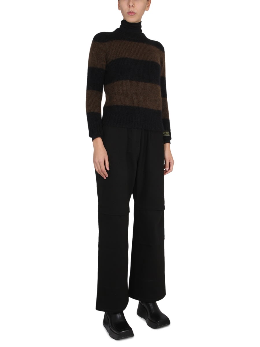 Shop Raf Simons Striped Crew Neck Sweater In Brown