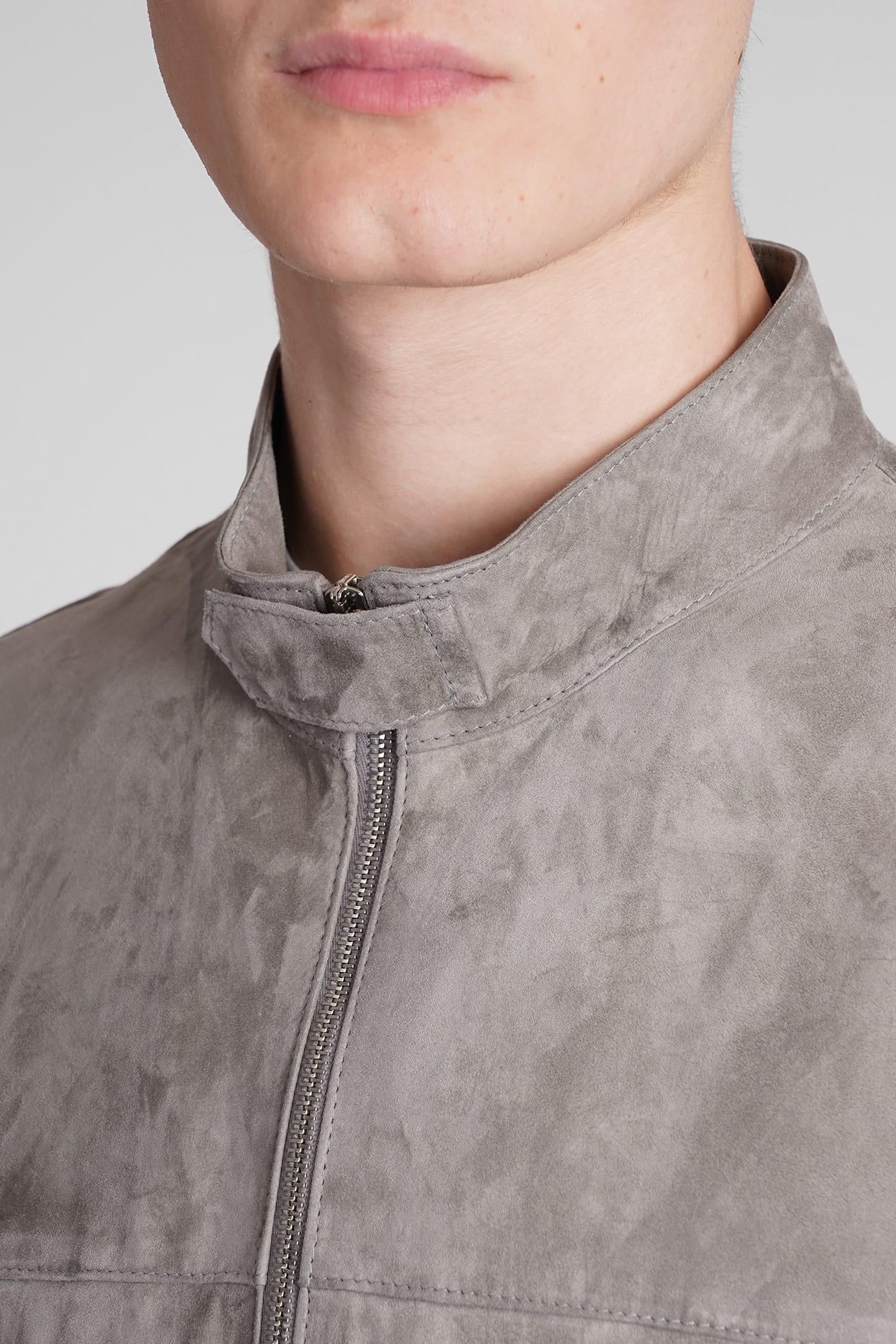 Shop Low Brand Bomber In Grey Suede