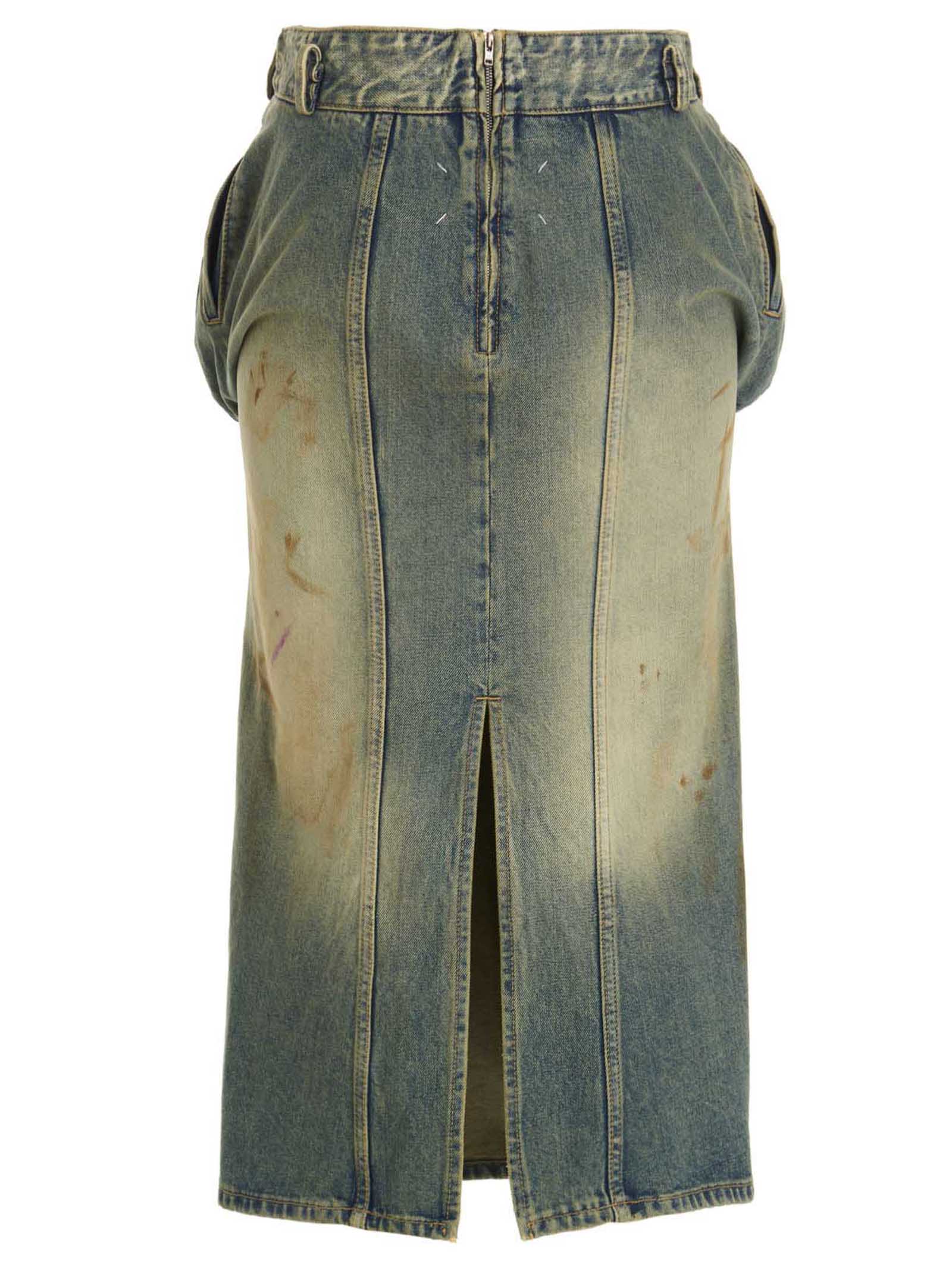 Shop Maison Margiela Dirty-used Effect Skirt In Light Blue
