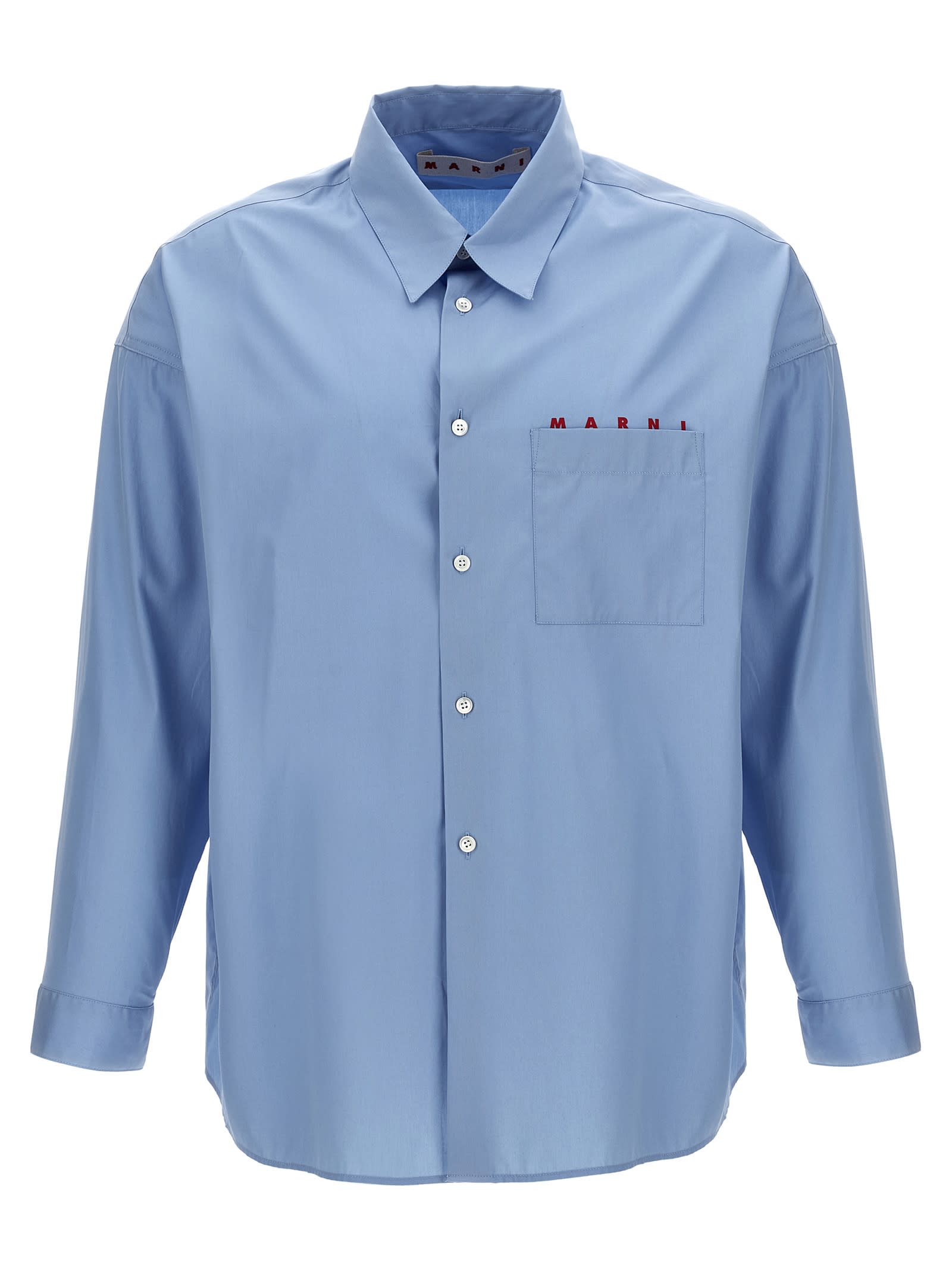 Shop Marni Logo Print Shirt In Light Blue