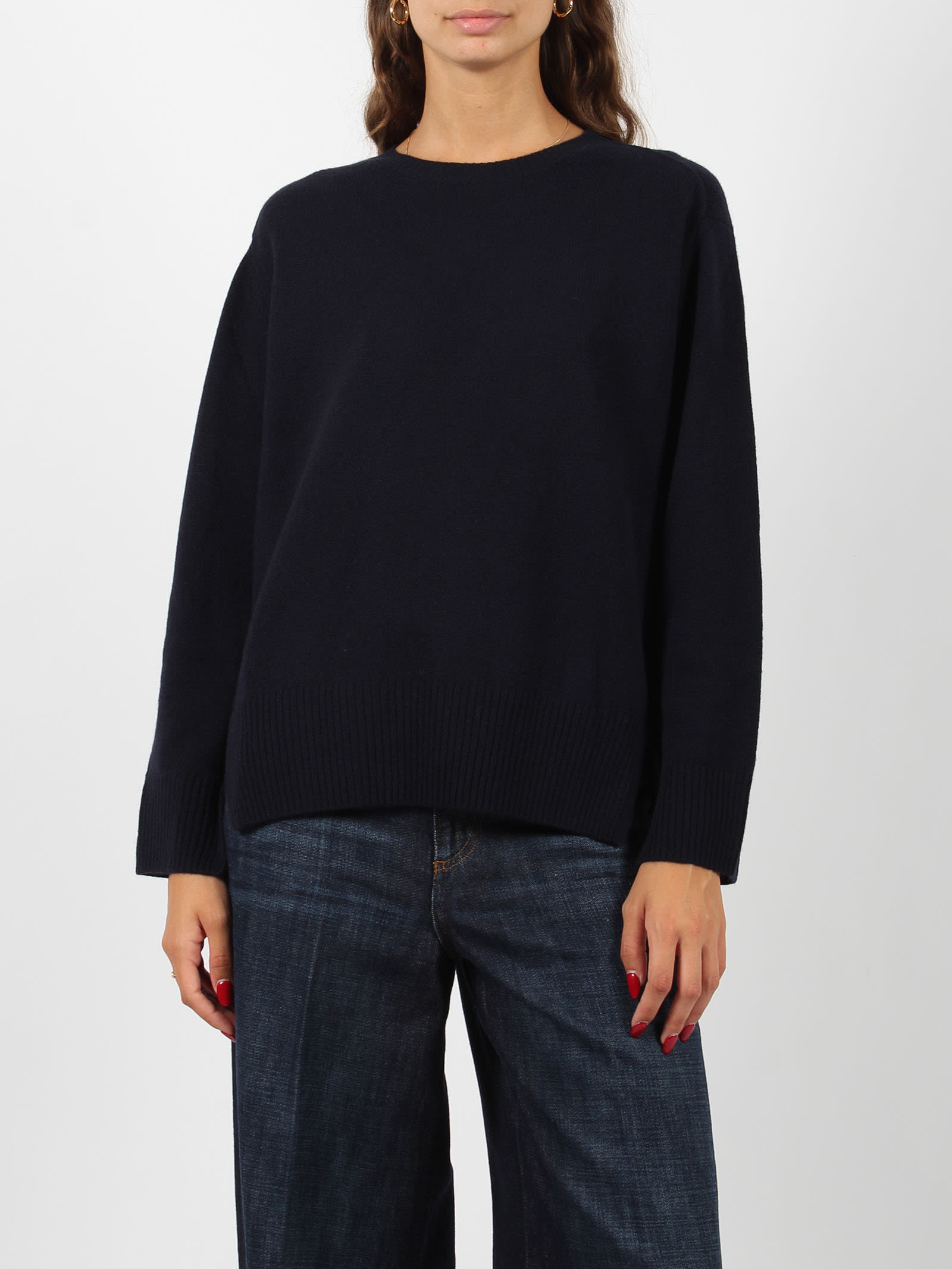 Shop Be You Relaxed Round Neck Sweater In Dark Blue