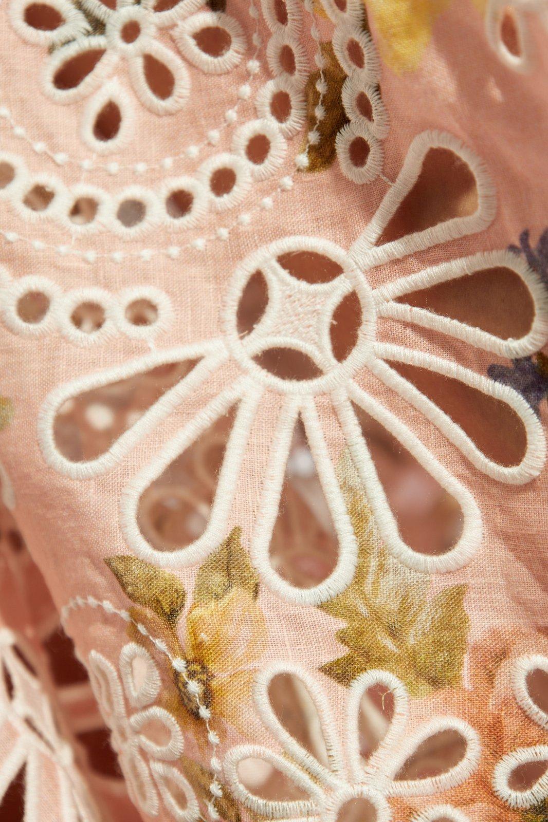 Zimmermann Acacia Broderie Anglaise Linen Midi Dress In Pink/green