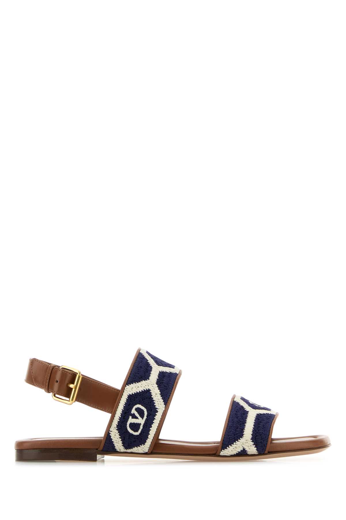 Valentino Embroidered Fabric Vlogo Signature Flat Sandals In Blue