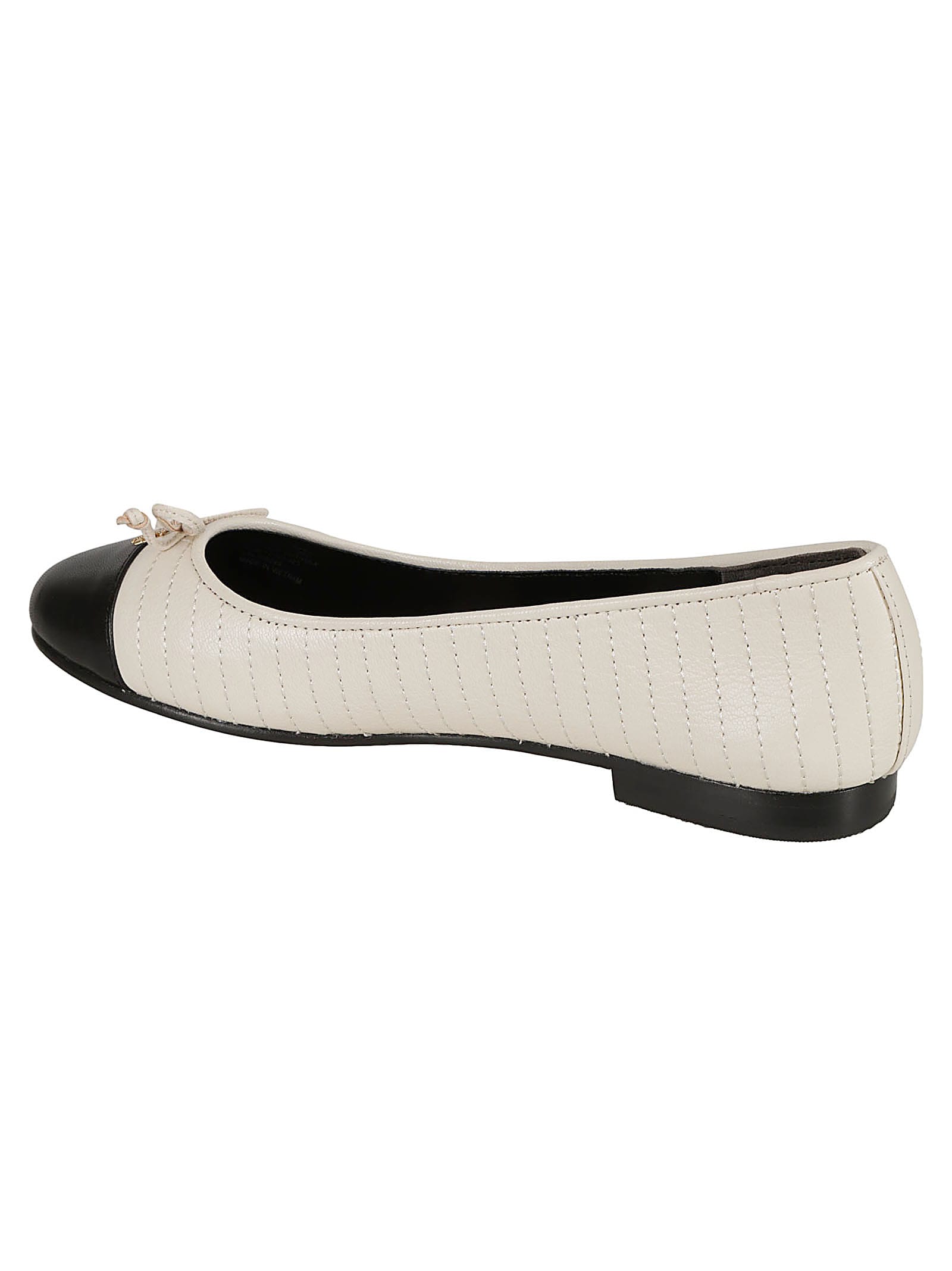 Shop Tory Burch Cap-toe Quilted Ballerinas In Light Cream/perfect Black