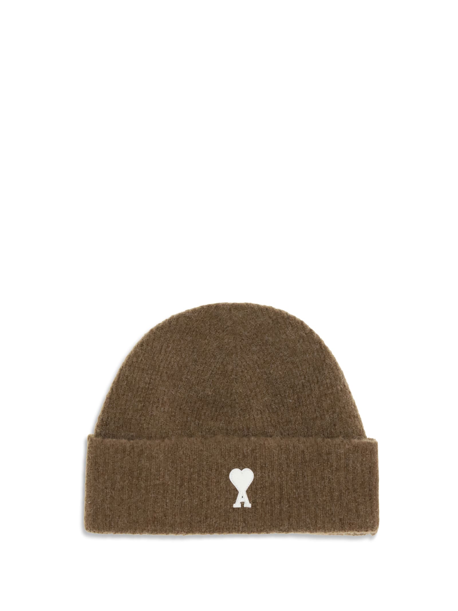 Ami Alexandre Mattiussi Brown Alpaca Striped Ami De Coeur Beanie Brown In Brown
