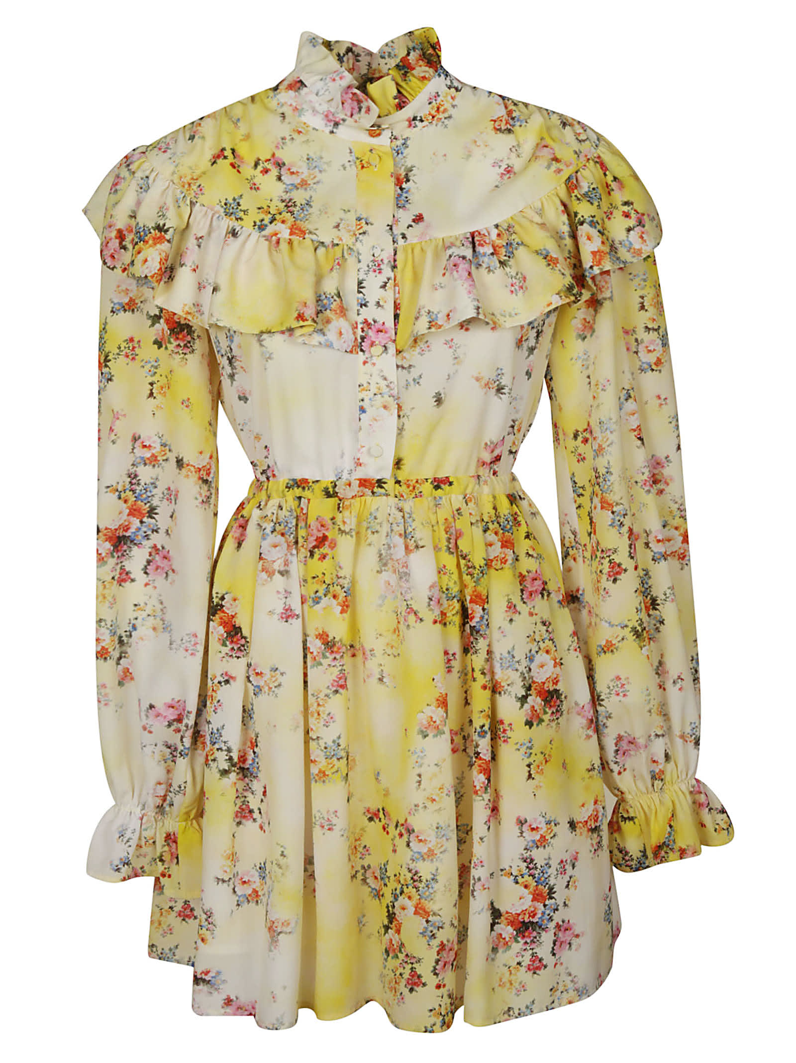 MSGM Ruffle Detail Floral Printed Dress