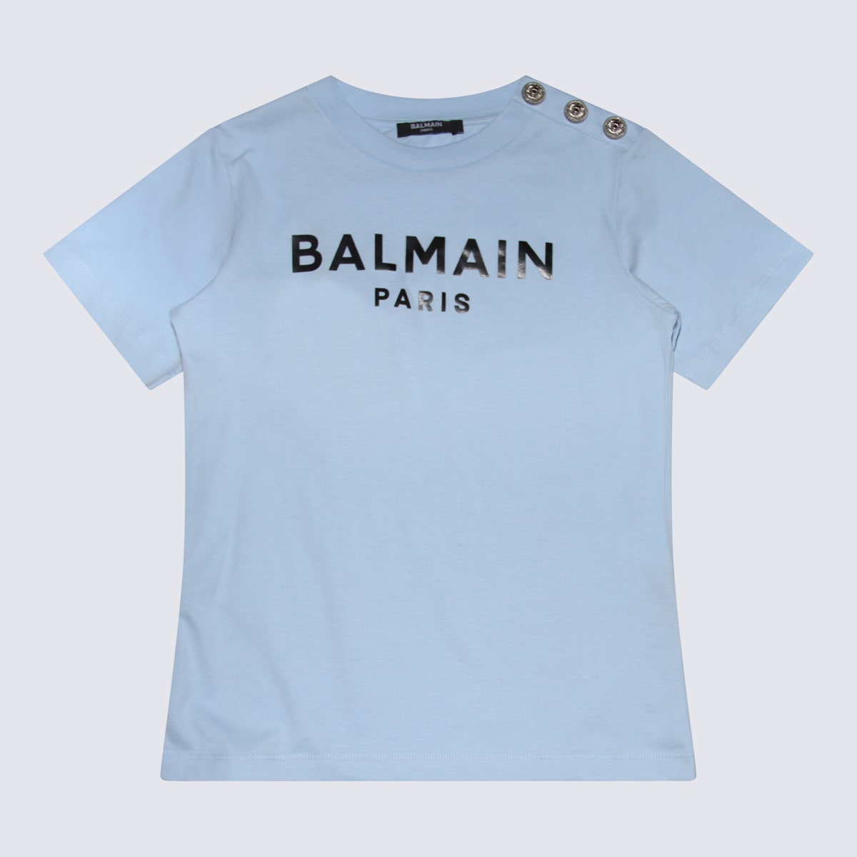 Balmain Kids' Light Blue And Black Cotton T-shirt
