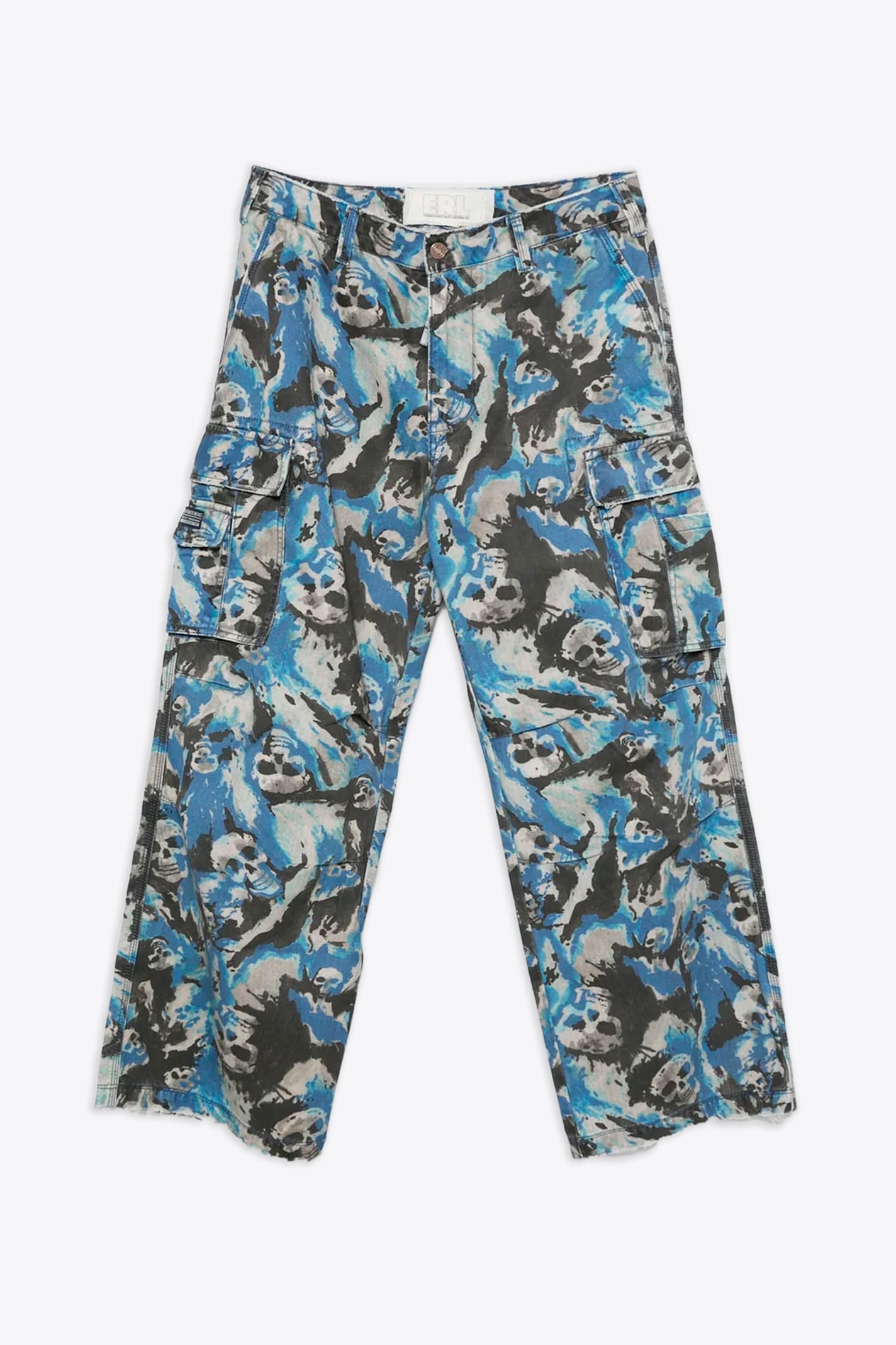 Unisex Skull Cargo Pants Woven Blue camouflage cargo pant with skulls print - Unisex Skull Cargo Pants