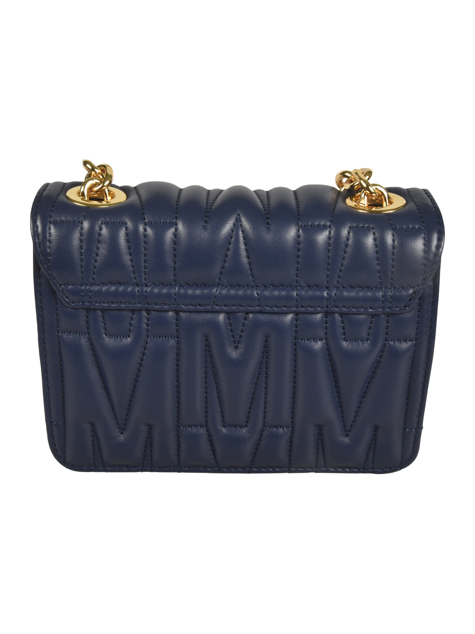 Shop Moschino Quilted Chain Shoulder Bag In Blue