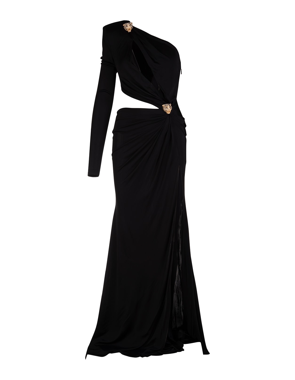 Roberto Cavalli Long Black One Shoulder Dress With Jewel Double Panther