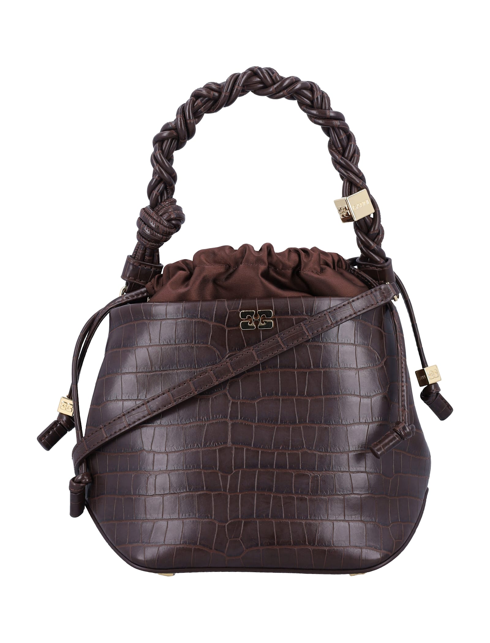 Ganni Bou Brown Bucket Bag In Brown