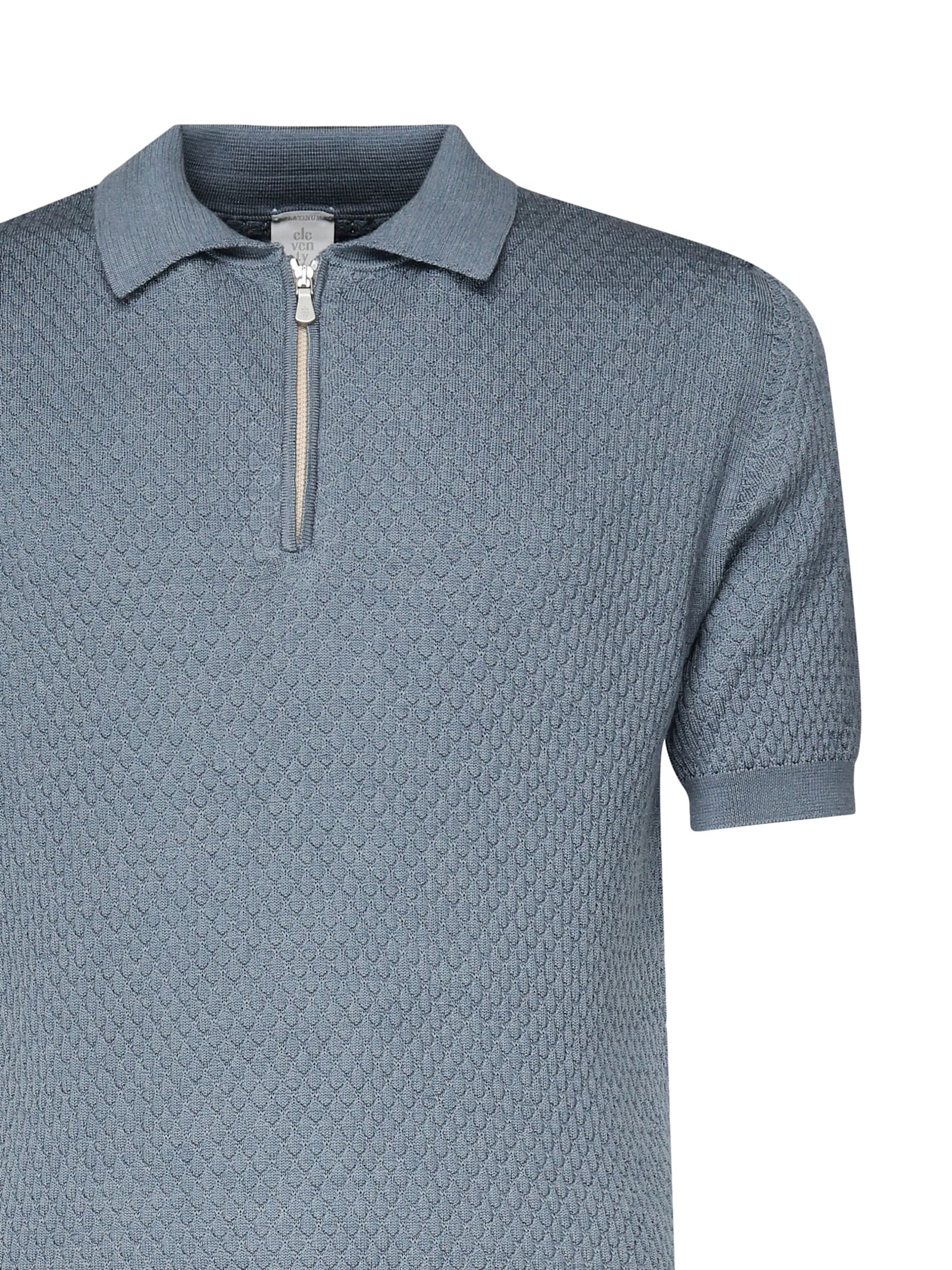 Eleventy Wool Polo Zip Collar In Blue