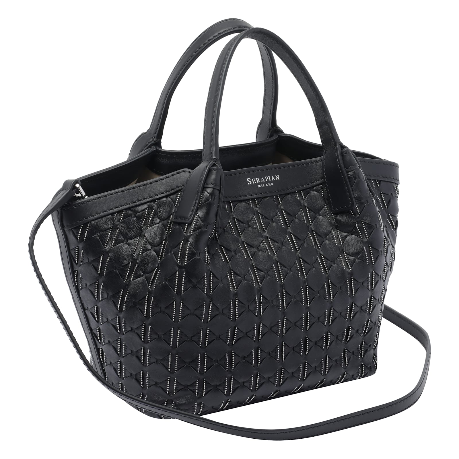 Serapian Mini Secret Mosaico Leather Microchain Tote Bag In Black