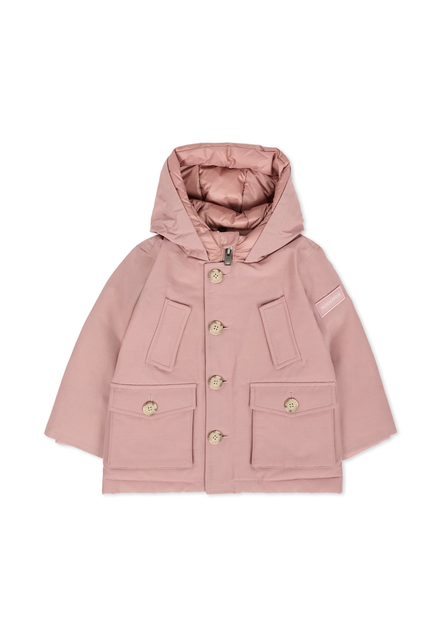 Woolrich Pink My First No Fur Parka For Baby Girl With Logo In Pink