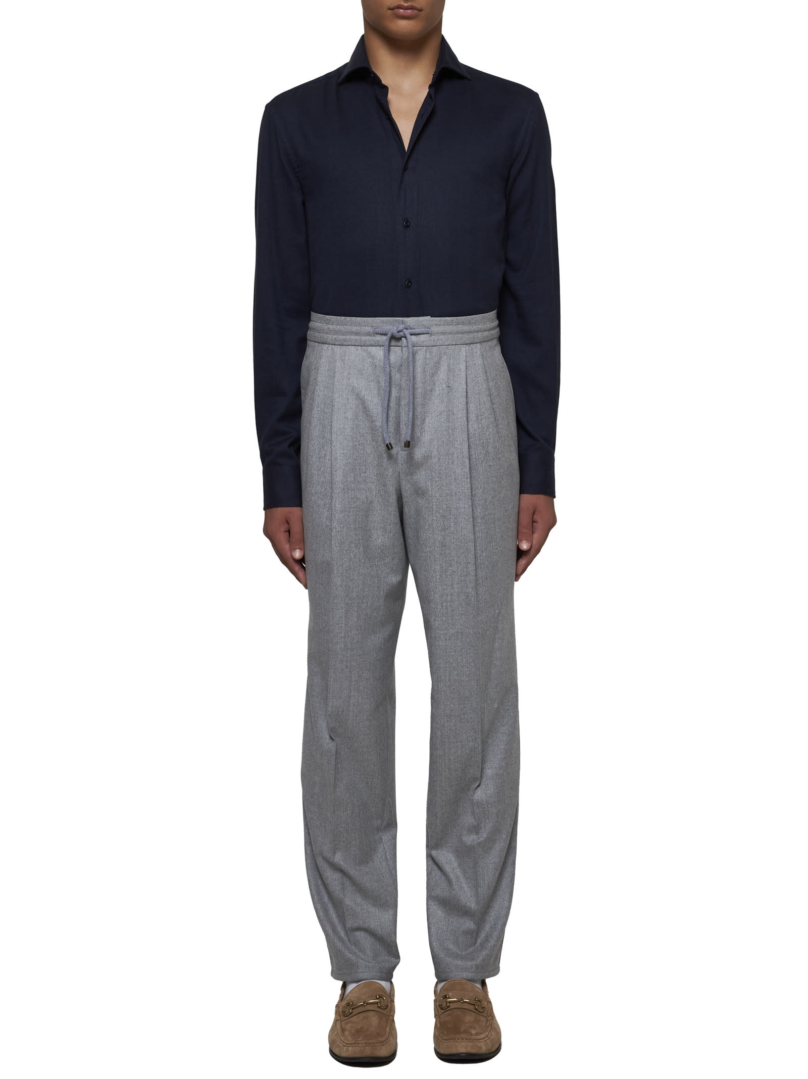 Brunello Cucinelli Pleated Drawstring Trousers In Grey