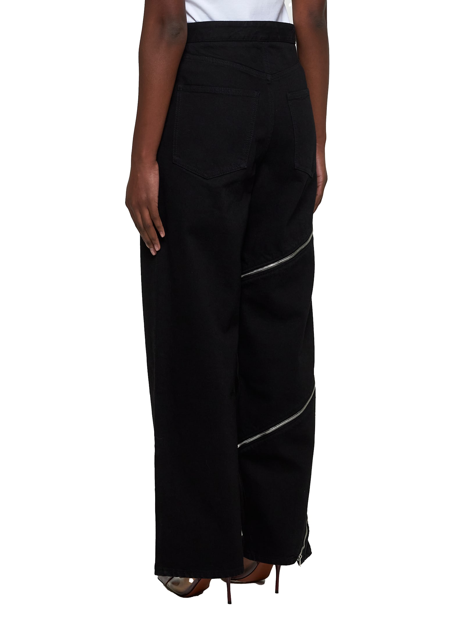 Alaïa Womens Noir Alaia Spiral Two-patch-pockets Wide-leg High-rise Denim-blend Trousers In Noir Alaia