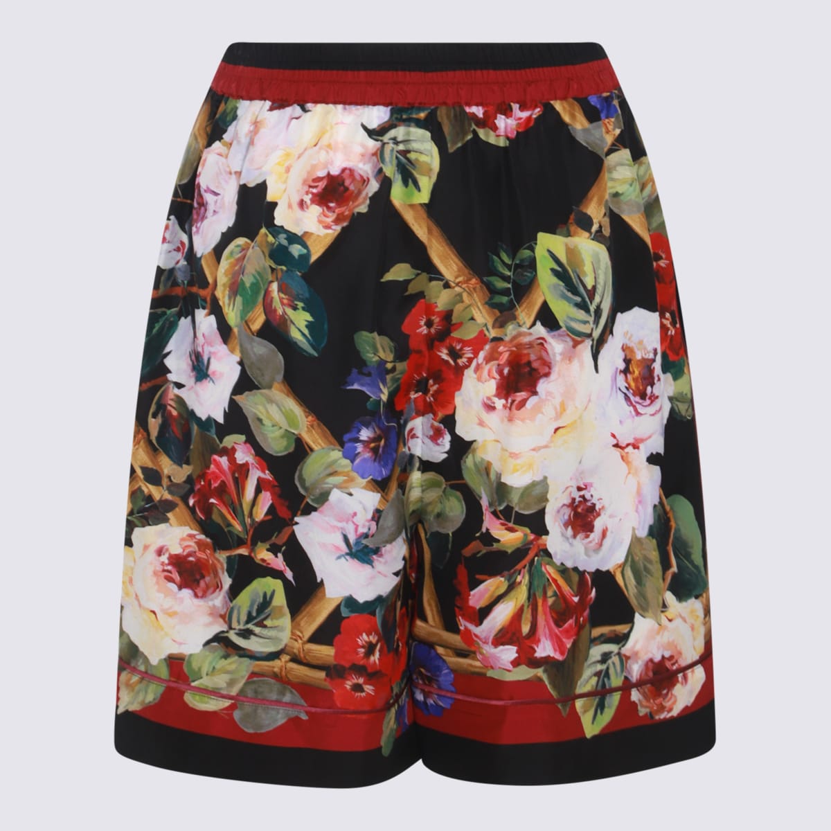 Shop Dolce & Gabbana Black Multicolour Silk Shorts In Roseto F.do Nero